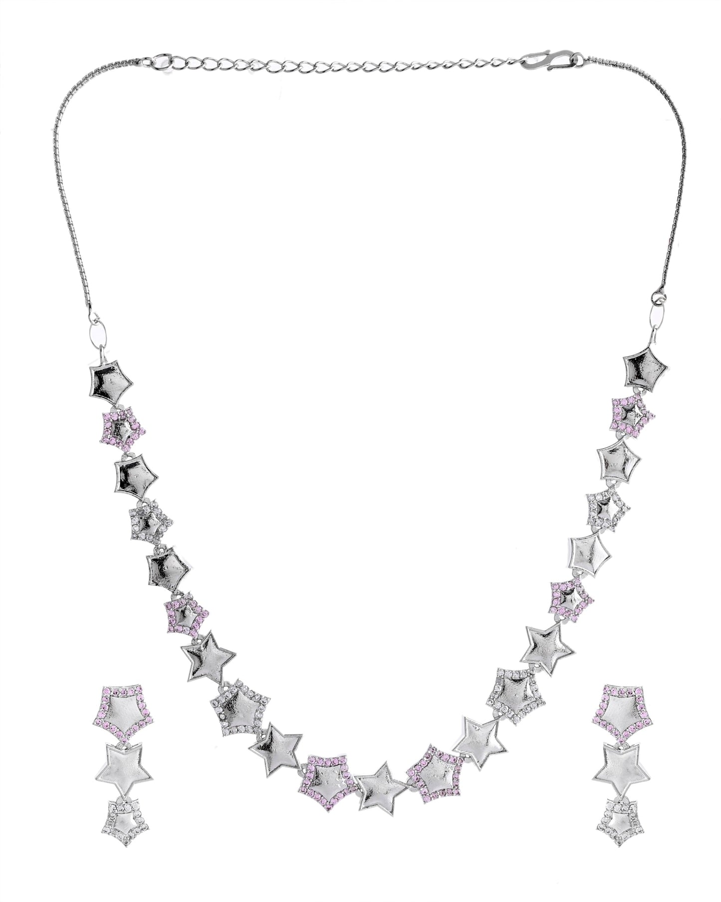 VOJ Silver Plated Star Shaped Necklace With Earrings Set - Swadesiicart