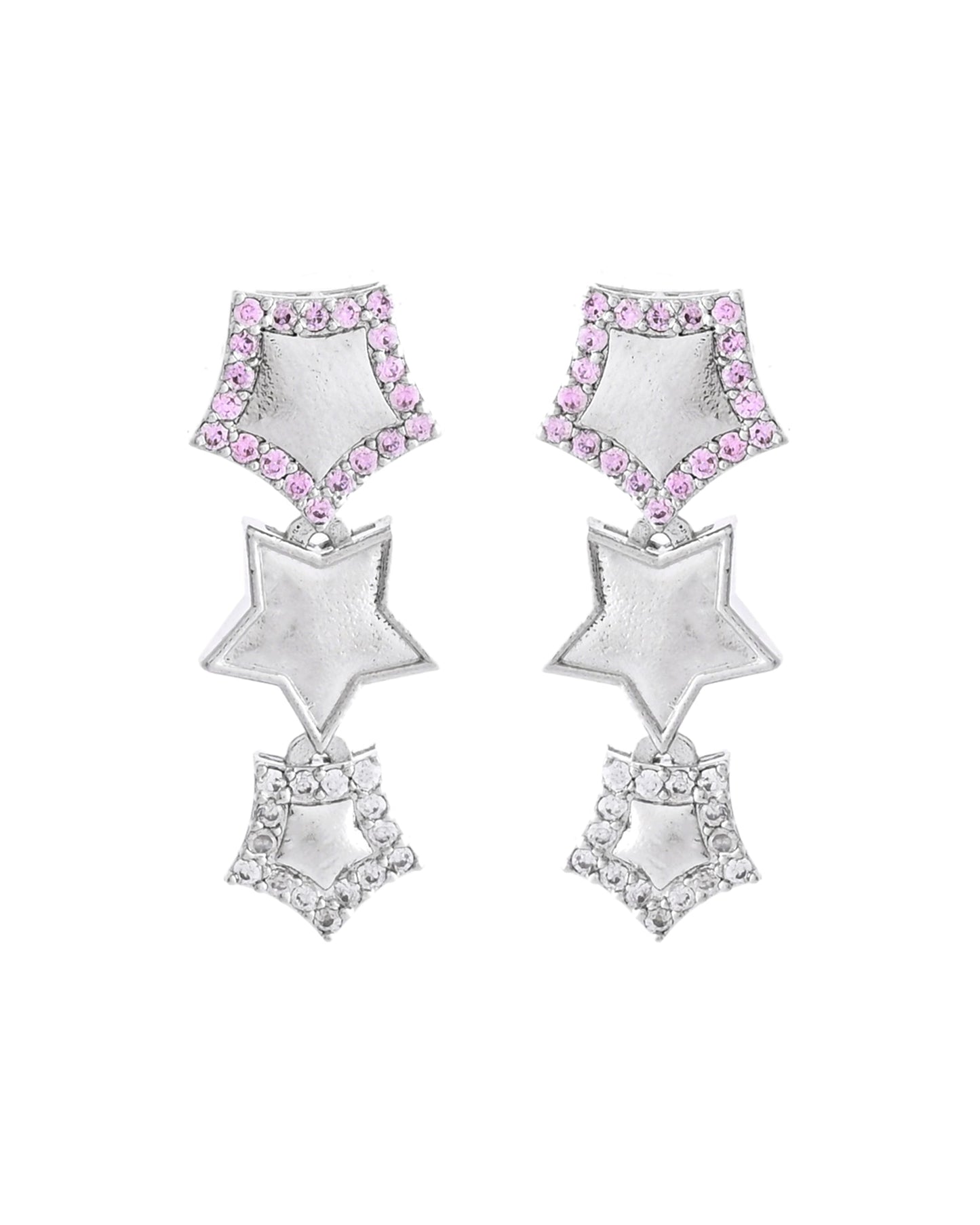 VOJ Silver Plated Star Shaped Necklace With Earrings Set - Swadesiicart