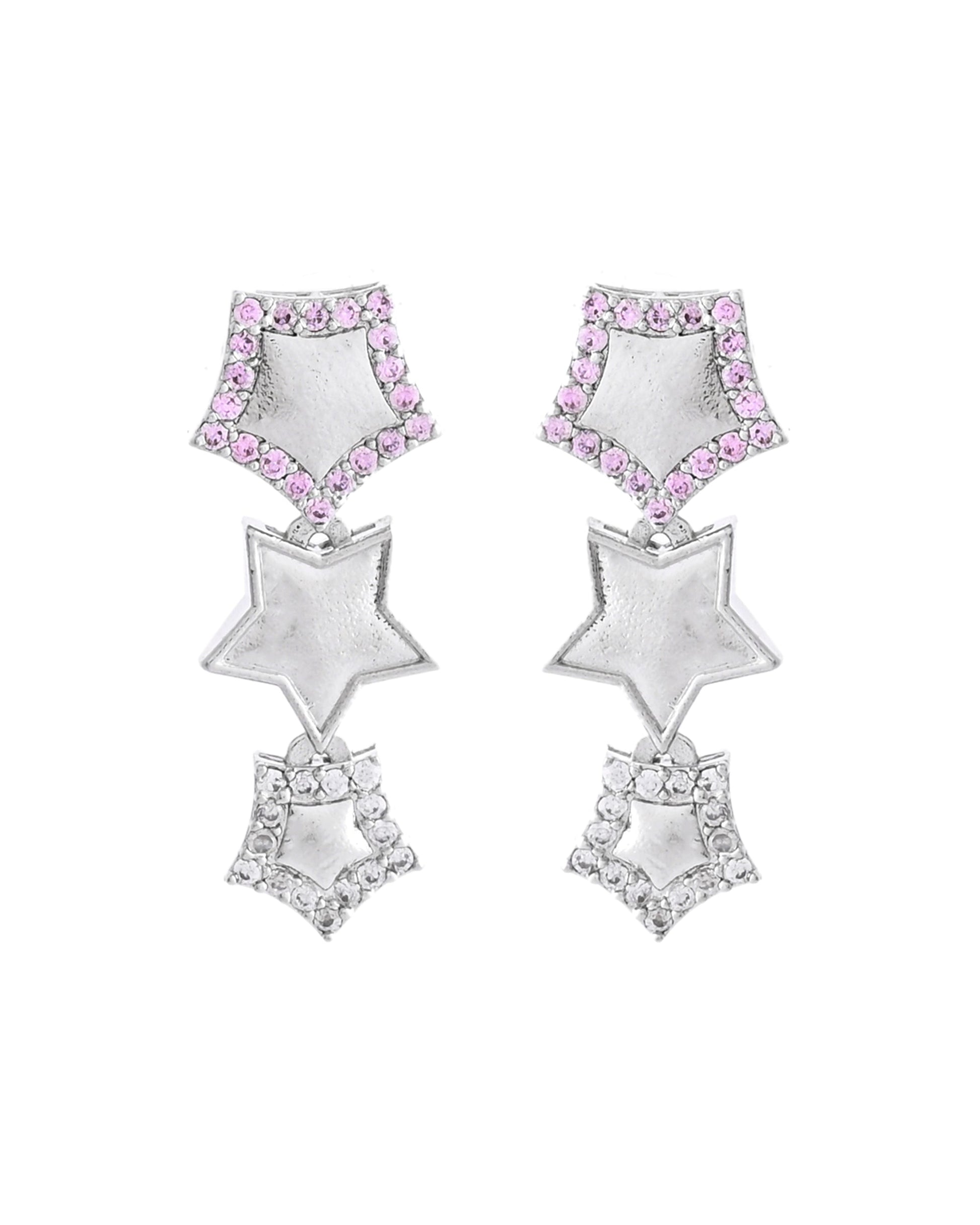 VOJ Silver Plated Star Shaped Necklace With Earrings Set - Swadesiicart