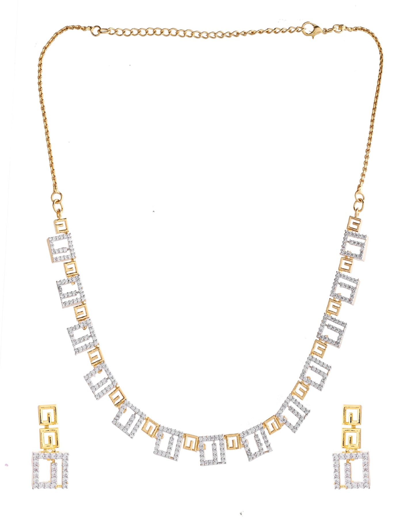 VOJ Gold-Polished Geometrical AD Jewellery Set - Swadesiicart