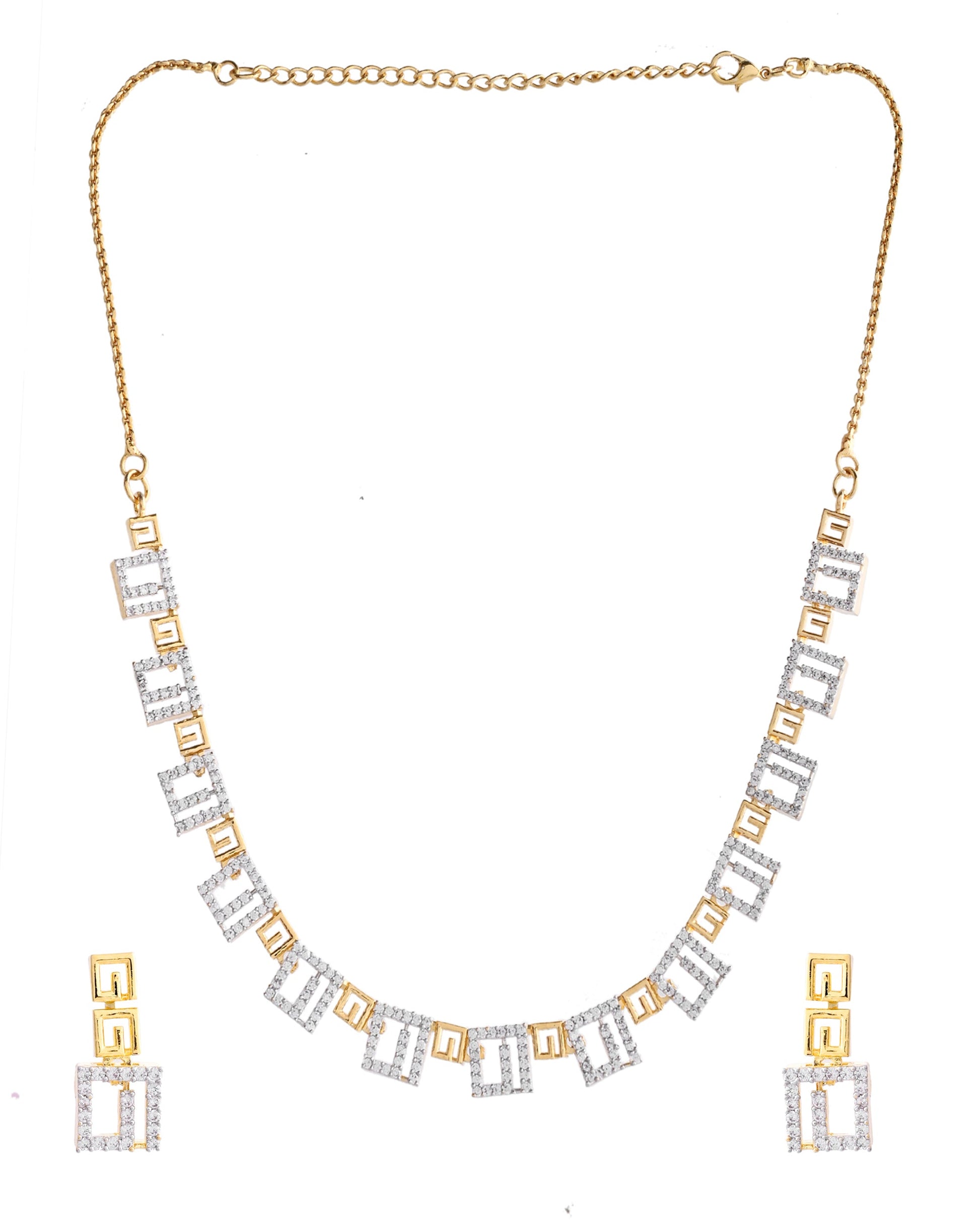 VOJ Gold-Polished Geometrical AD Jewellery Set - Swadesiicart