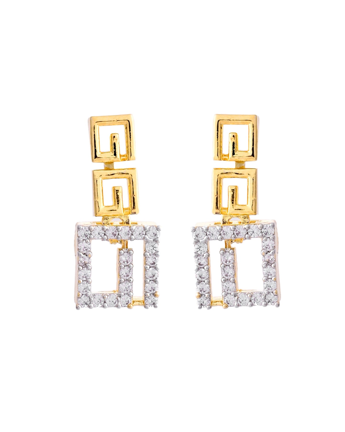VOJ Gold-Polished Geometrical AD Jewellery Set - Swadesiicart