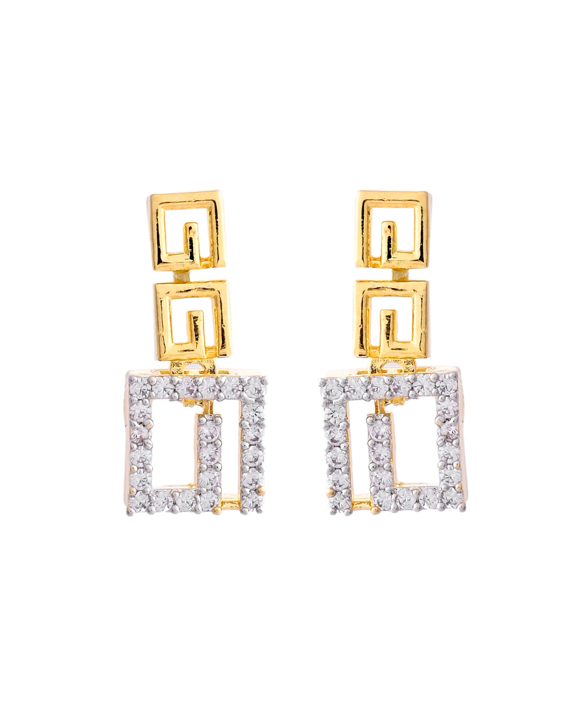 VOJ Gold-Polished Geometrical AD Jewellery Set - Swadesiicart