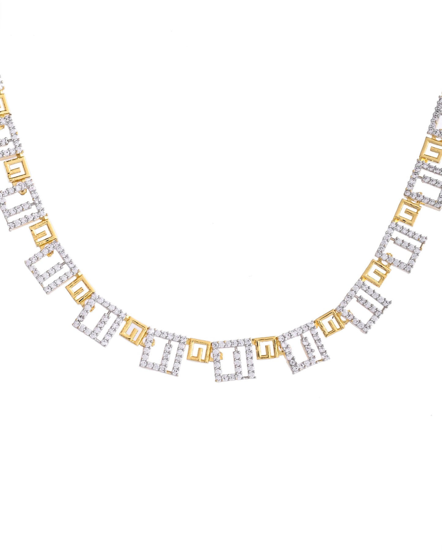 VOJ Gold-Polished Geometrical AD Jewellery Set - Swadesiicart