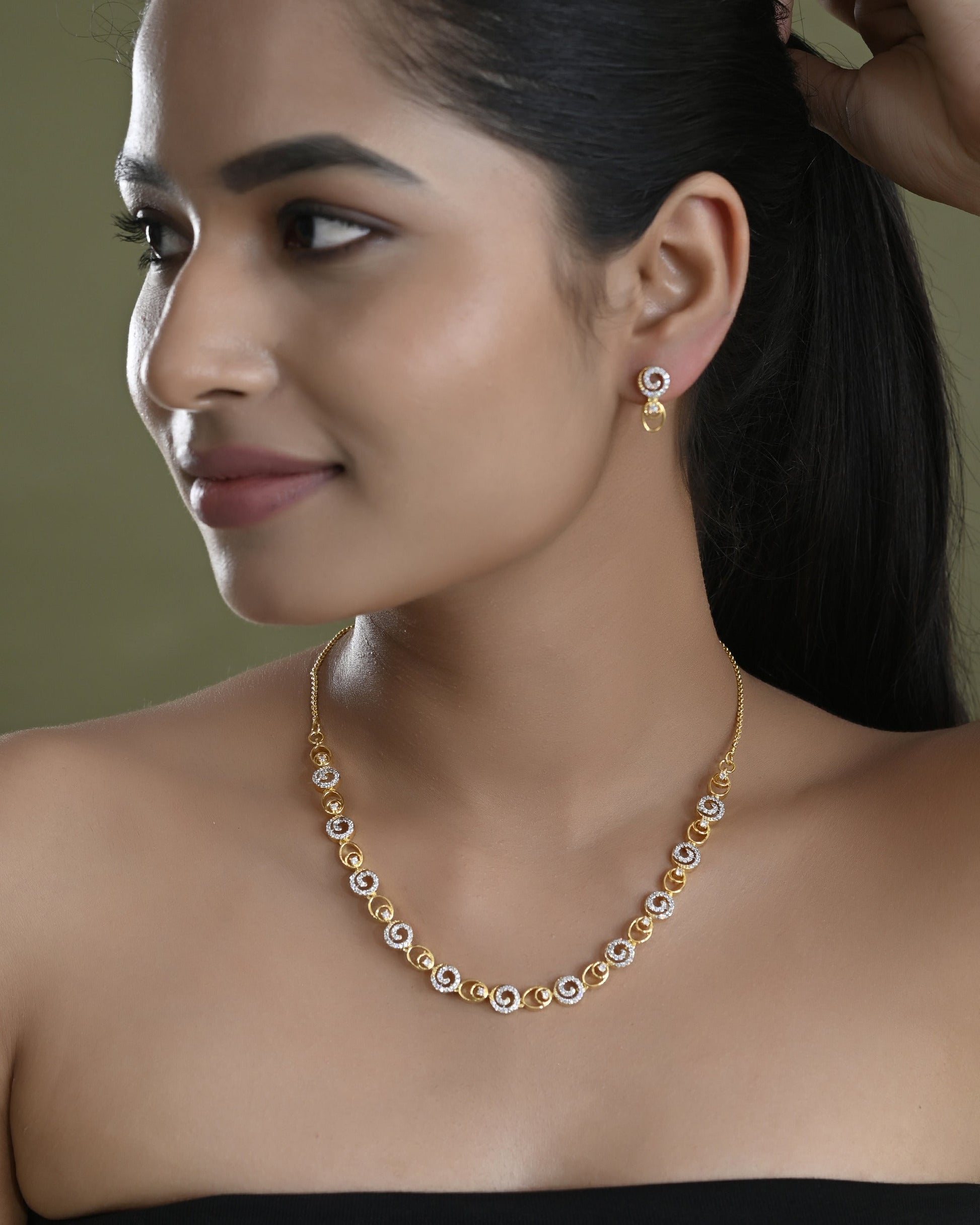 VOJ Gold-Polished Circular AD Jewellery Set - Swadesiicart
