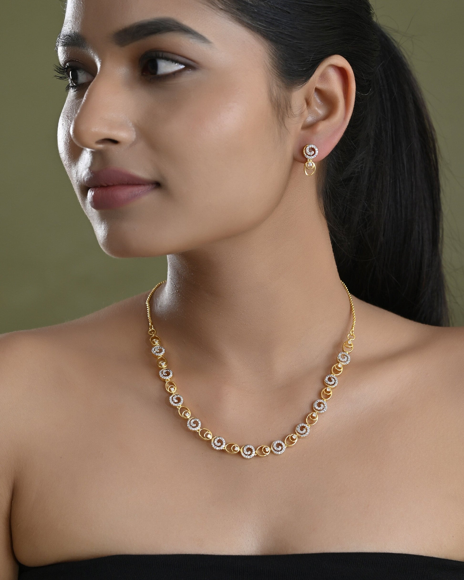 VOJ Gold-Polished Circular AD Jewellery Set - Swadesiicart