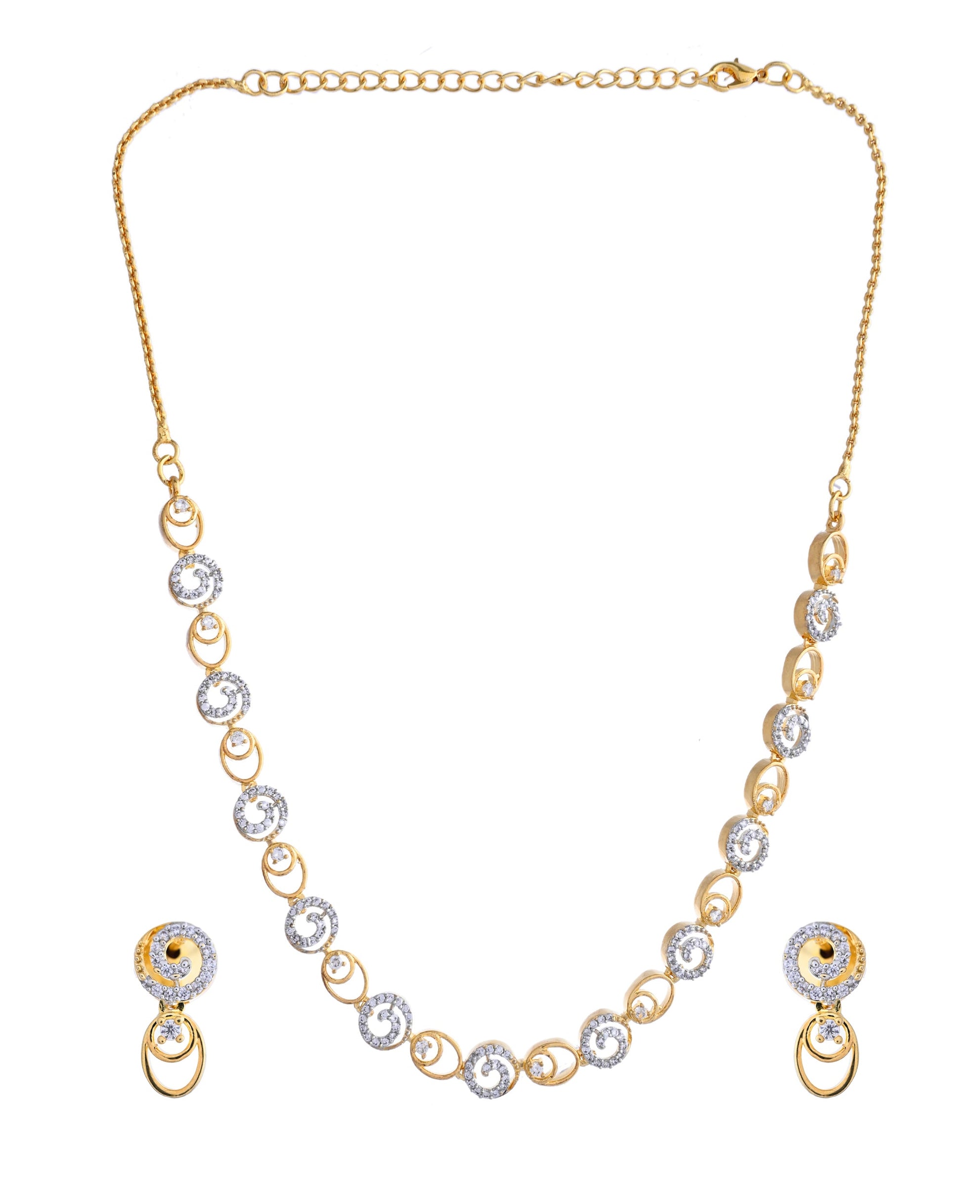 VOJ Gold-Polished Circular AD Jewellery Set - Swadesiicart
