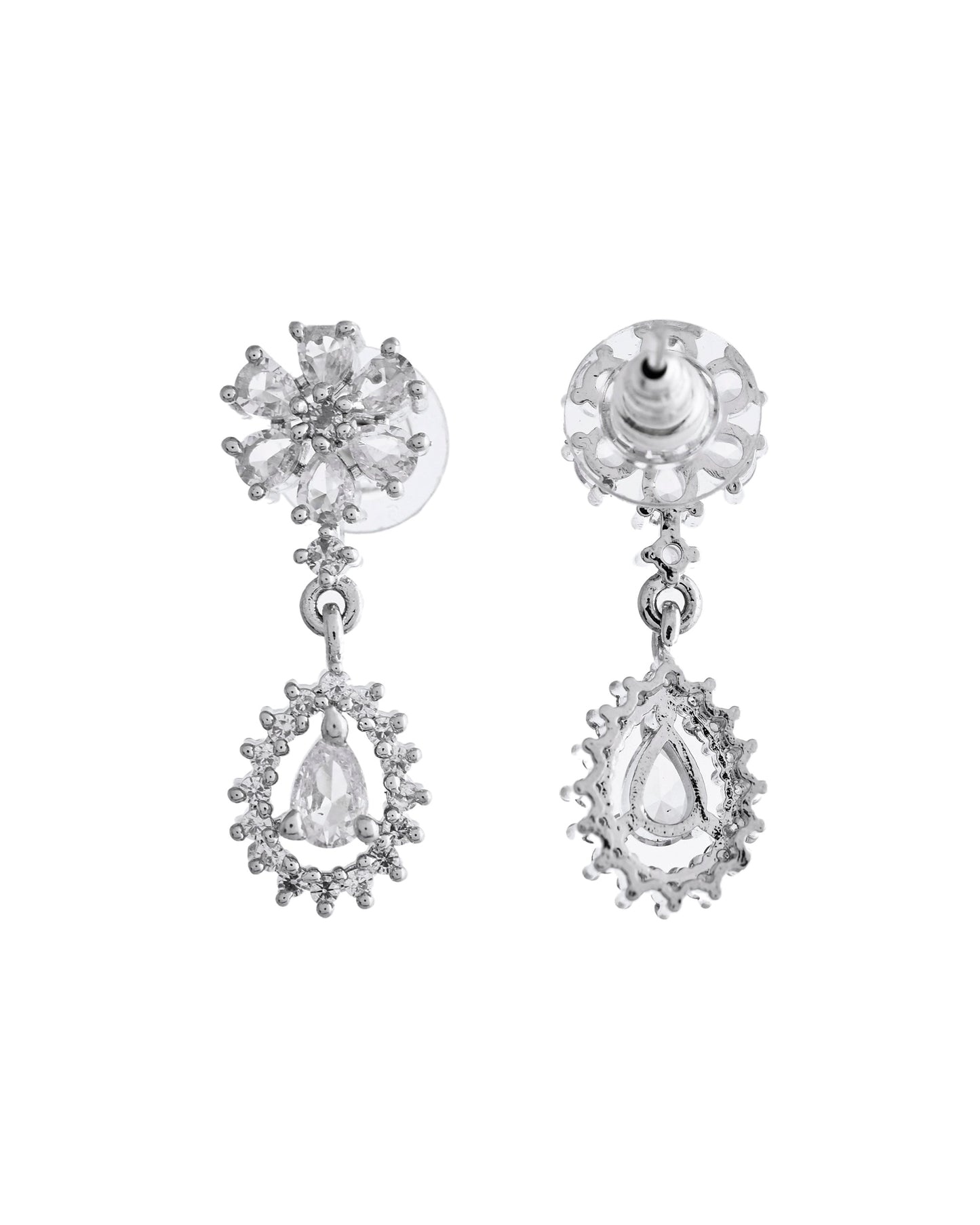 VOJ Silver Plated AD Stone Studded Necklace With Earrings Set - Swadesiicart