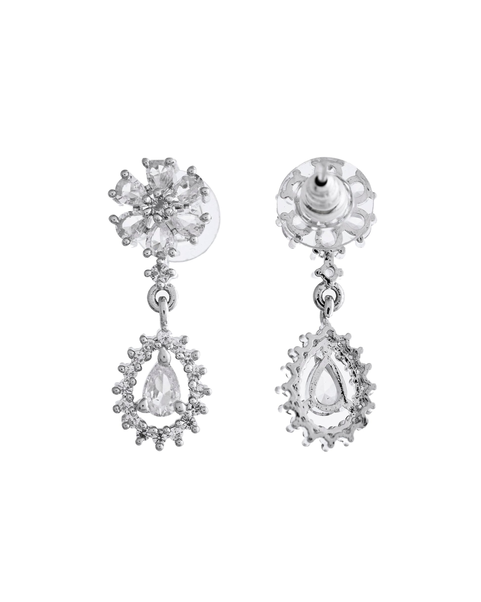 VOJ Silver Plated AD Stone Studded Necklace With Earrings Set - Swadesiicart