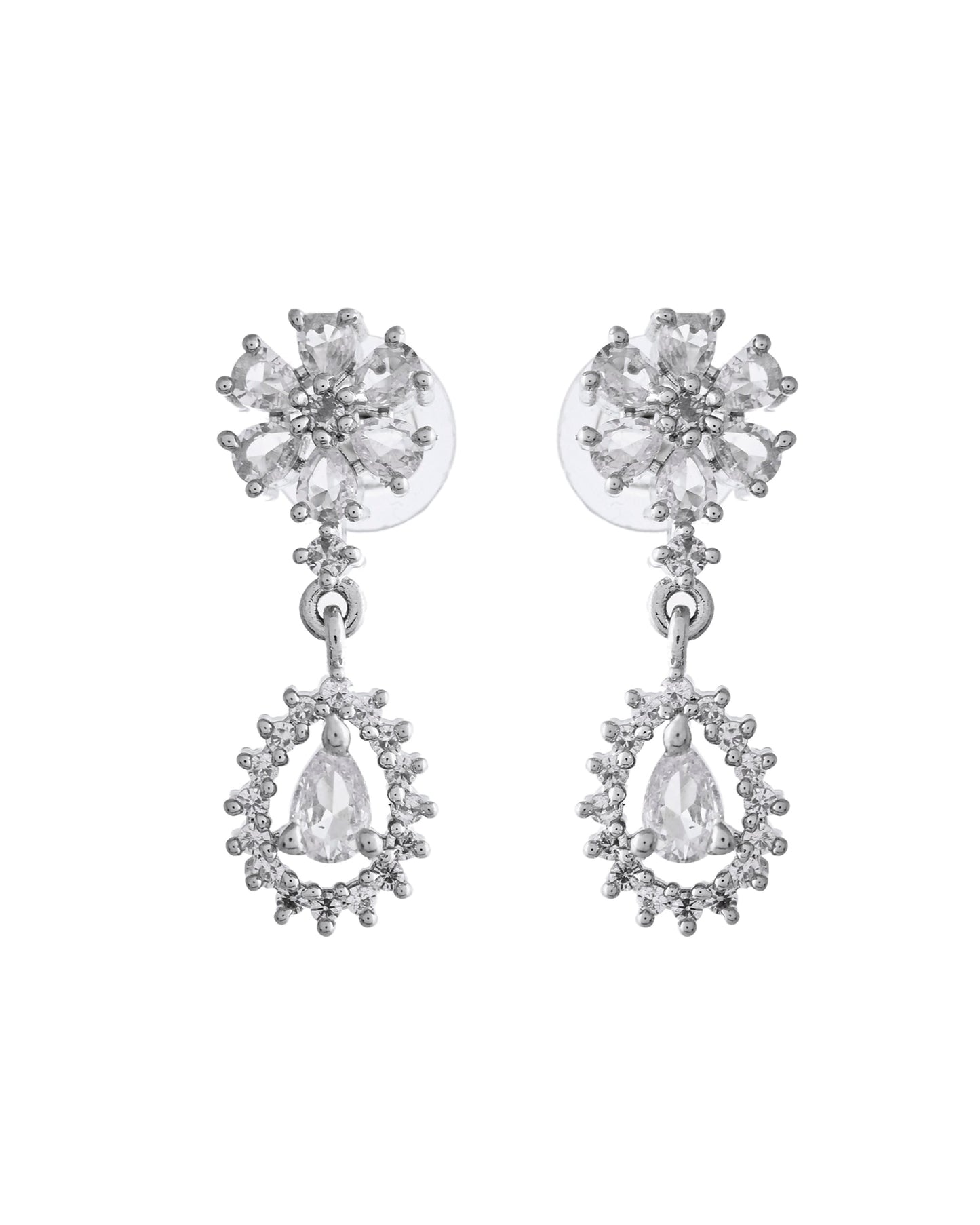 VOJ Silver Plated AD Stone Studded Necklace With Earrings Set - Swadesiicart