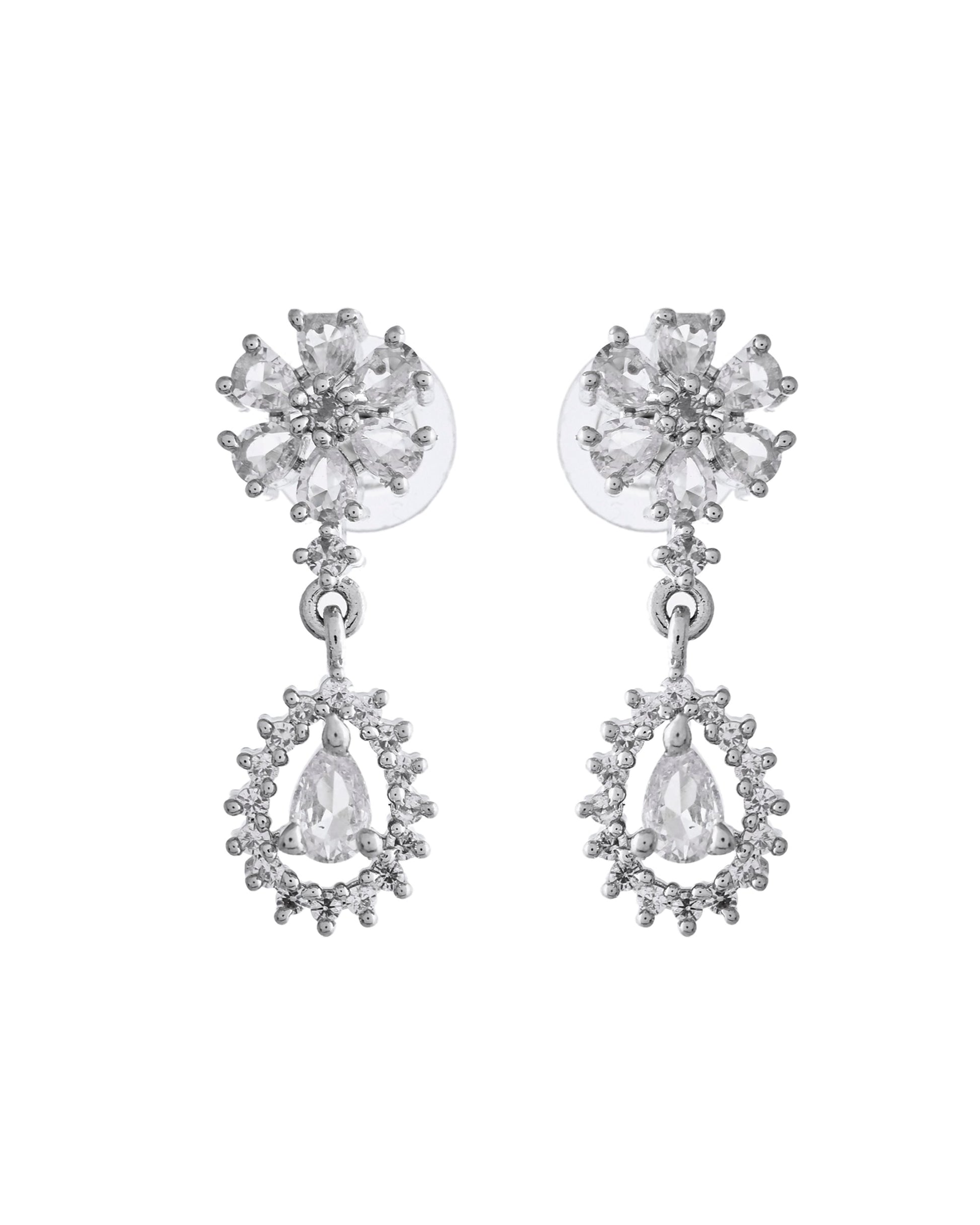 VOJ Silver Plated AD Stone Studded Necklace With Earrings Set - Swadesiicart