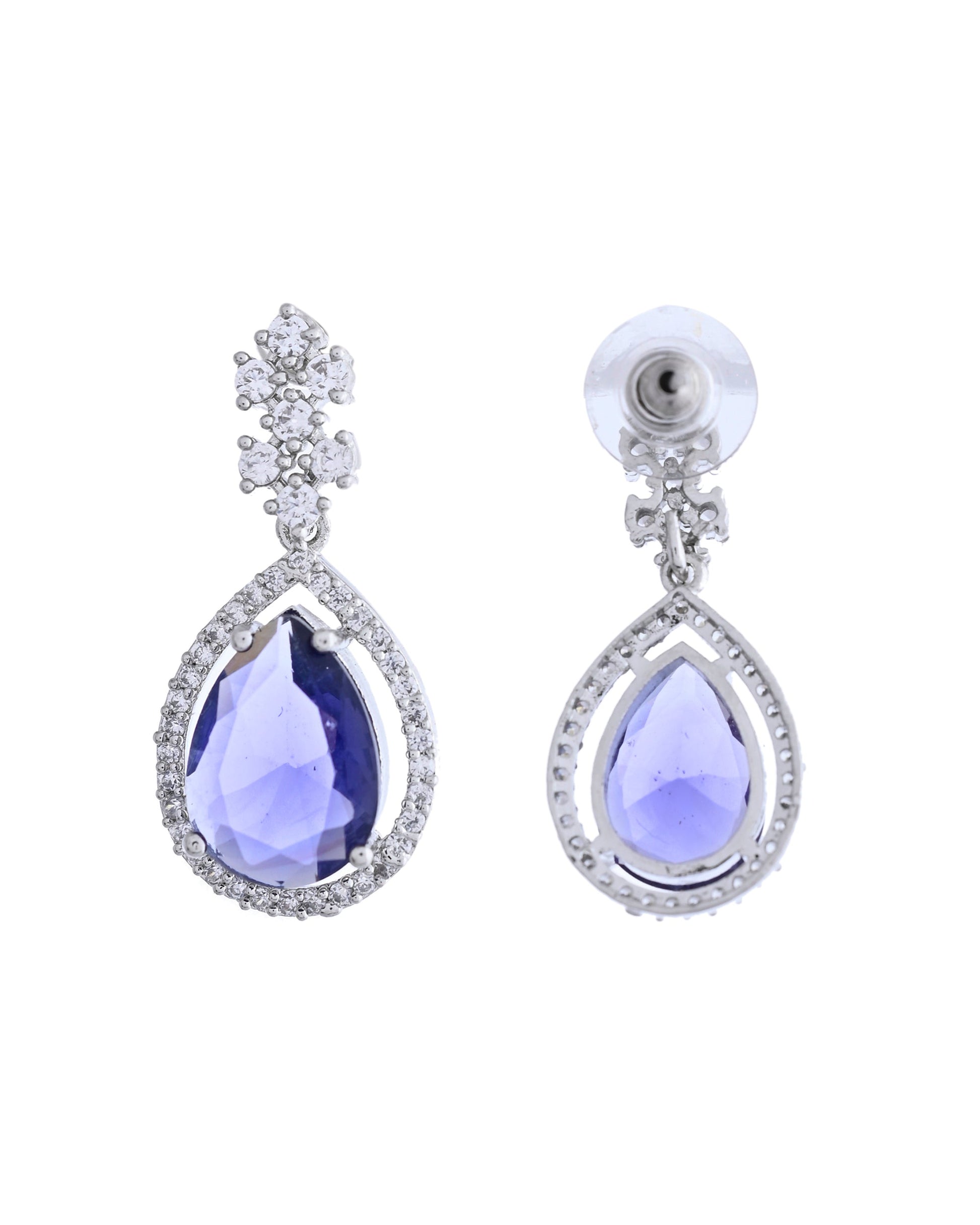 VOJ Silver Plated Purple Stone Studded AD Jewellery Set - Swadesiicart