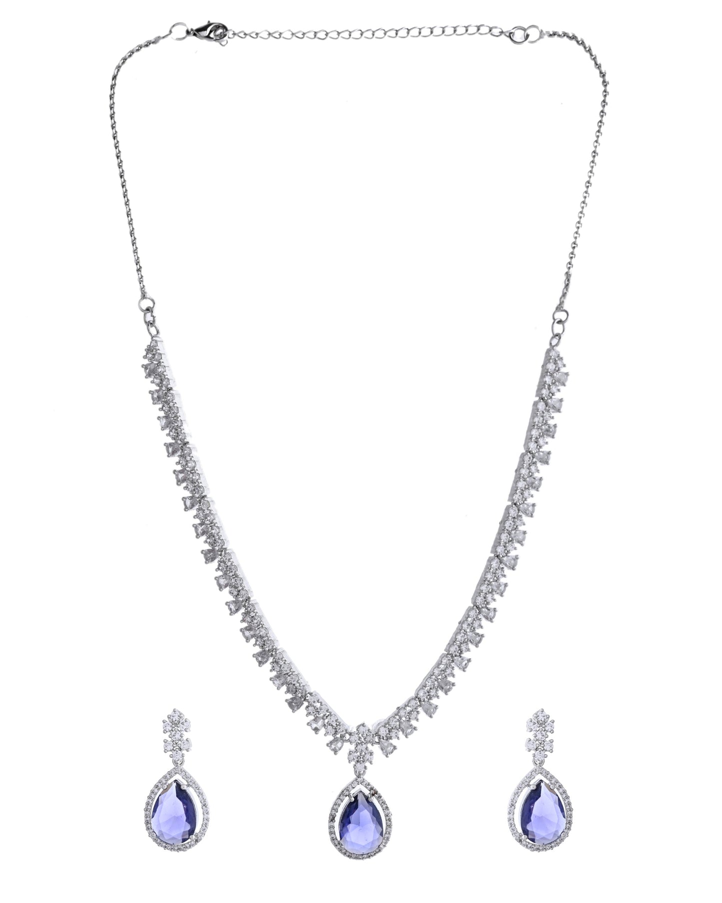 VOJ Silver Plated Purple Stone Studded AD Jewellery Set - Swadesiicart