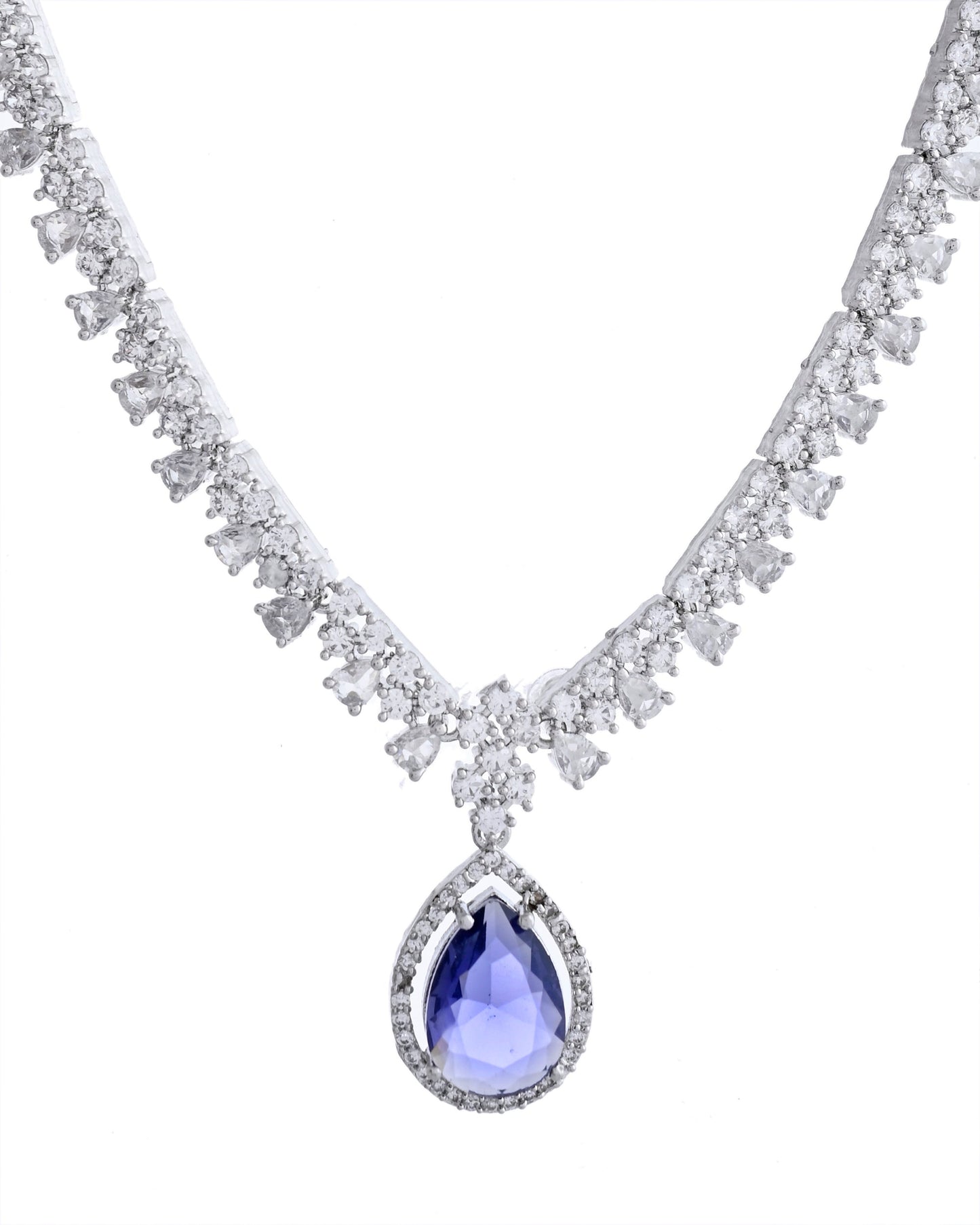 VOJ Silver Plated Purple Stone Studded AD Jewellery Set - Swadesiicart