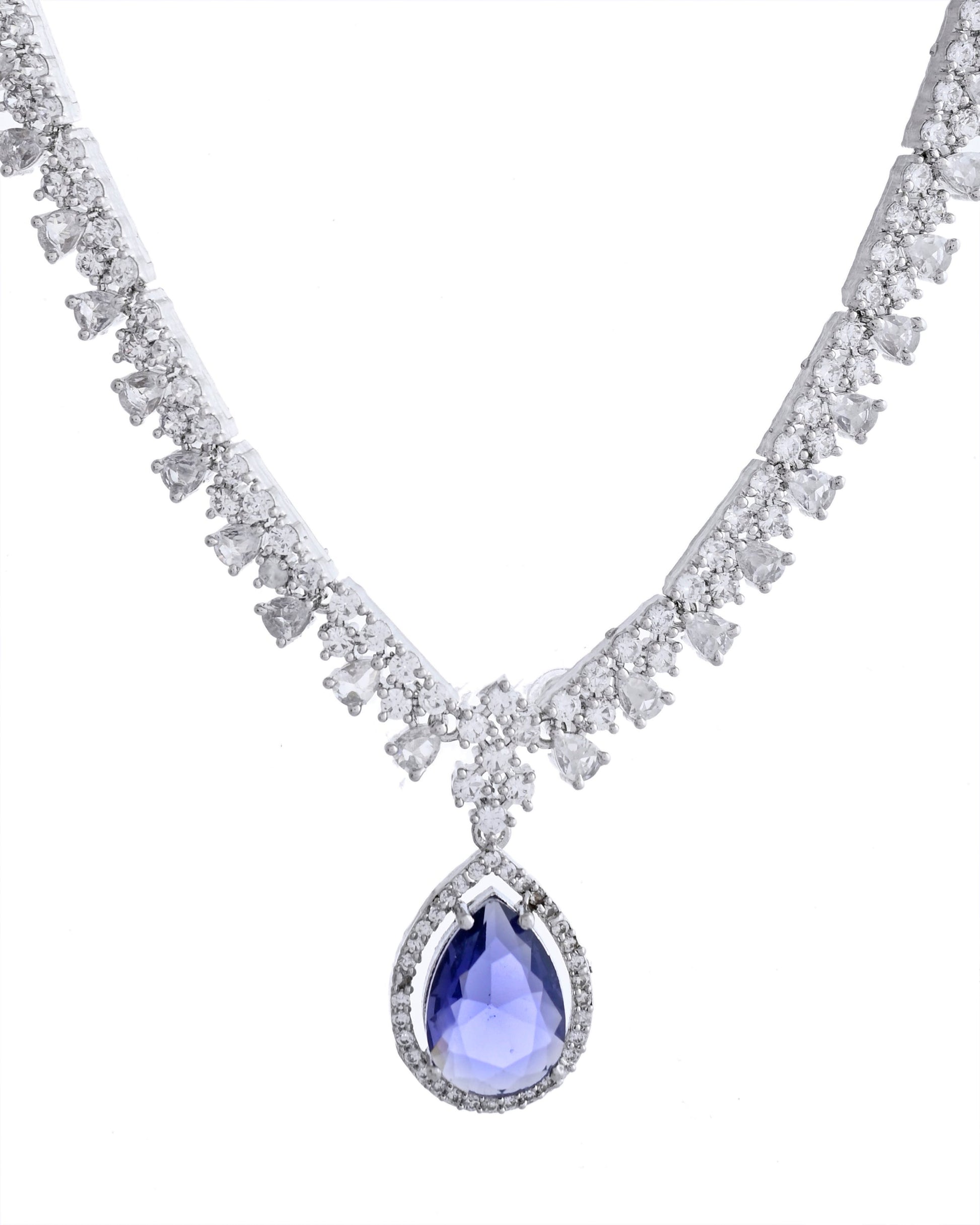 VOJ Silver Plated Purple Stone Studded AD Jewellery Set - Swadesiicart