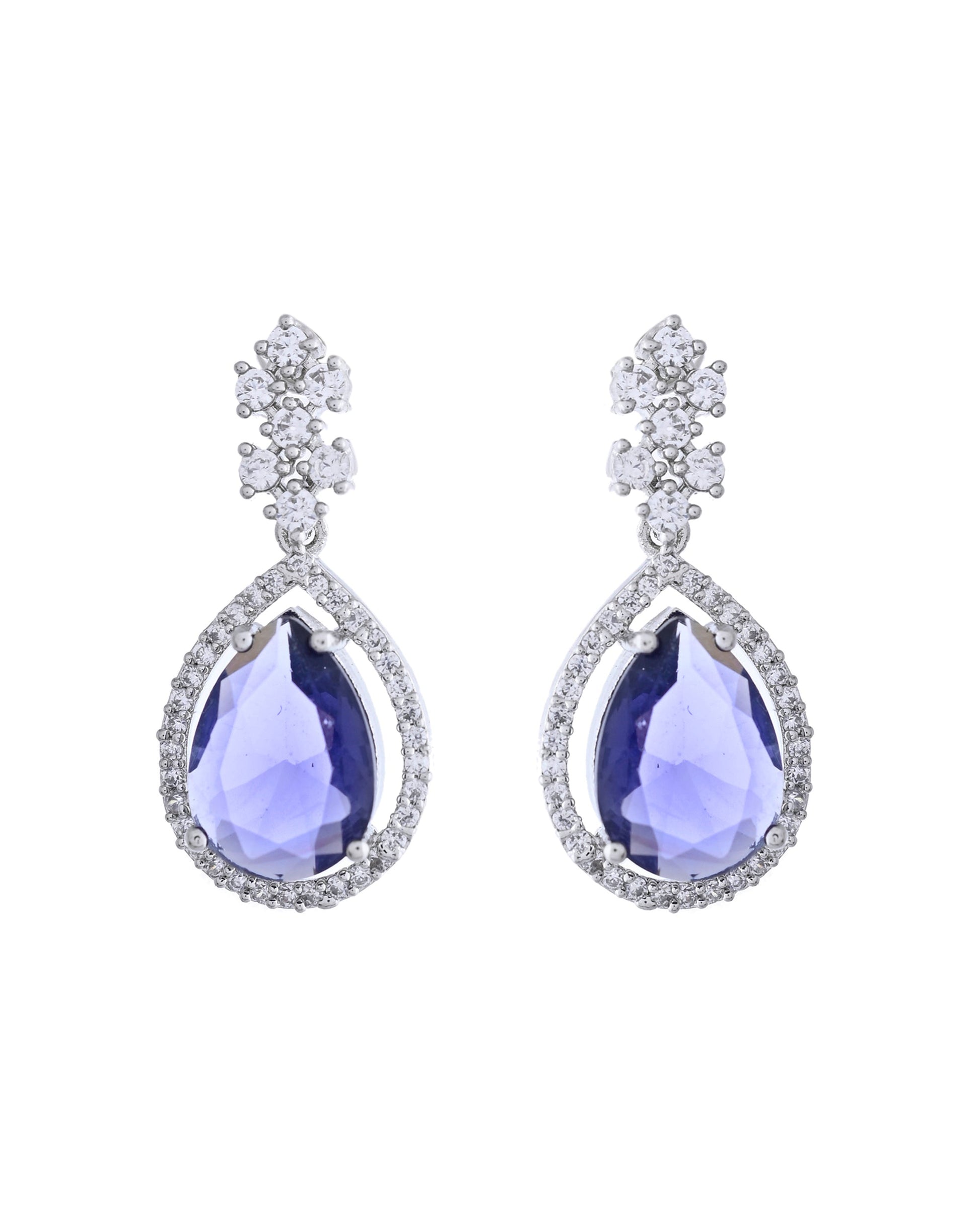 VOJ Silver Plated Purple Stone Studded AD Jewellery Set - Swadesiicart
