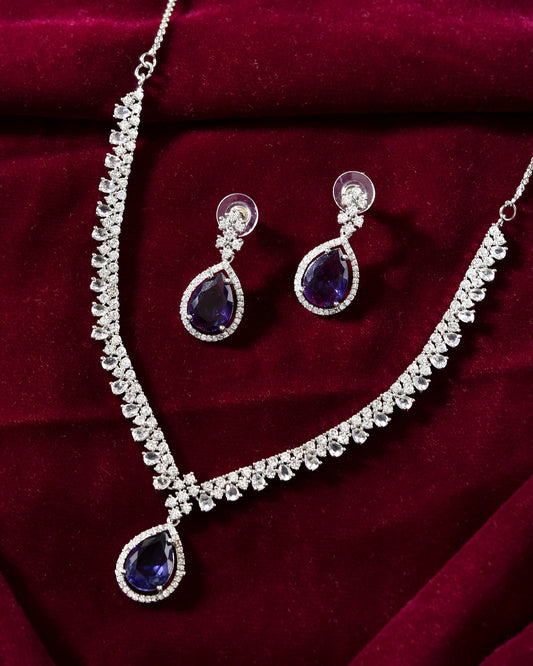 VOJ Silver Plated Purple Stone Studded AD Jewellery Set - Swadesiicart
