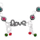 VOJ Set of 2 Silver Plated Love Meenakari Anklet - Swadesiicart