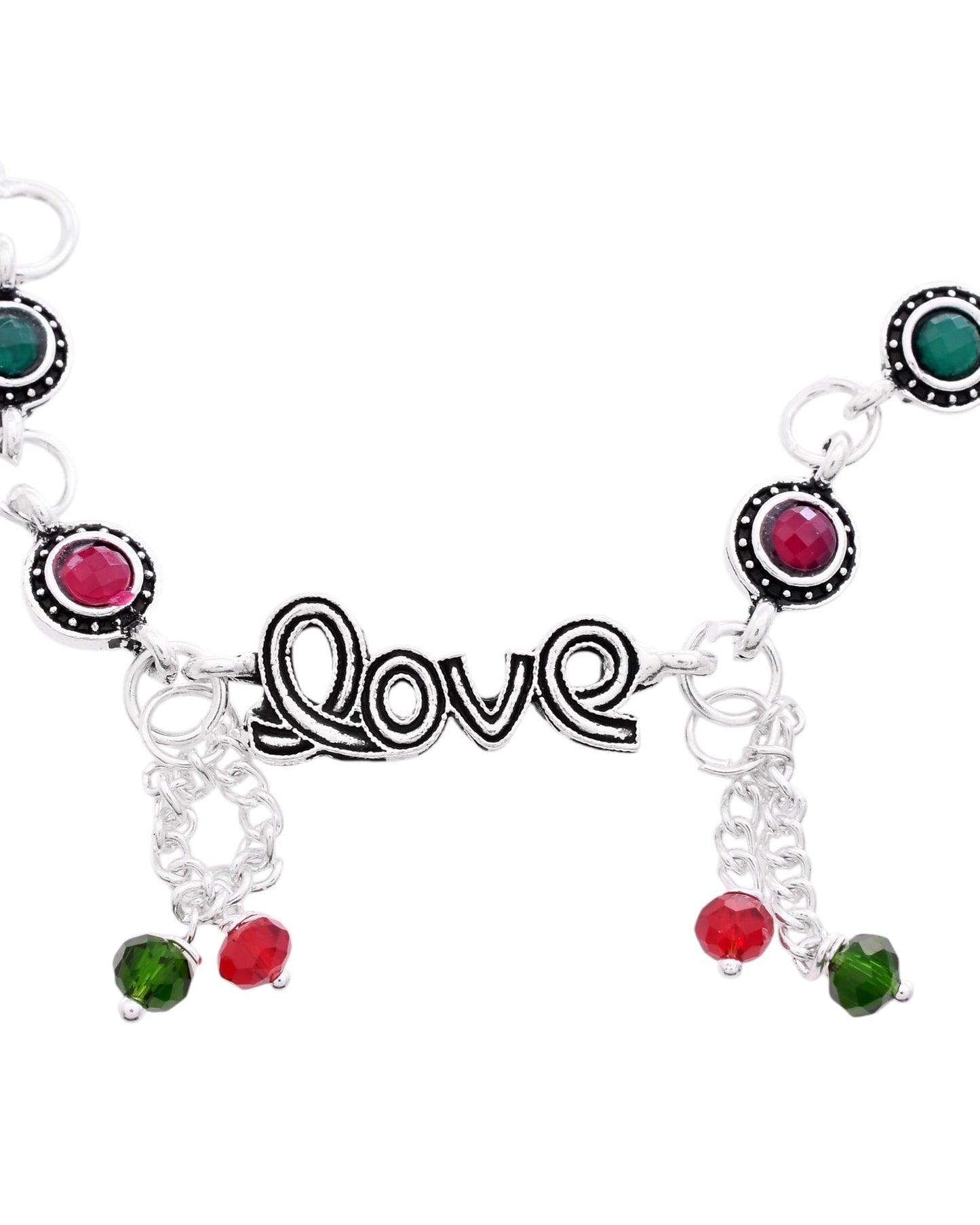 VOJ Set of 2 Silver Plated Love Meenakari Anklet - Swadesiicart