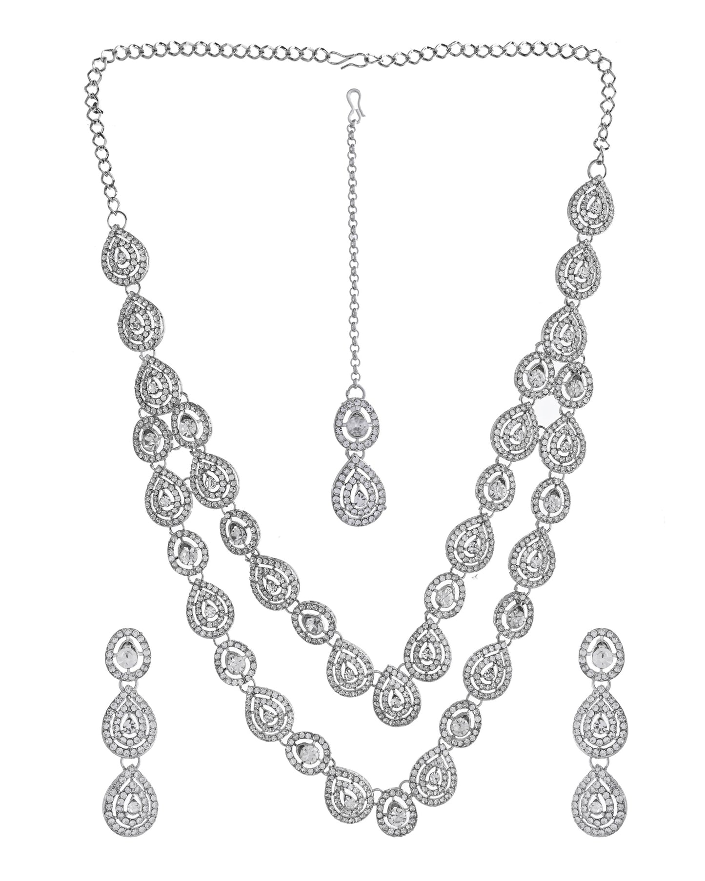 VOJ Sliver Plated American Diamond Studded Jewellery Set - Swadesiicart
