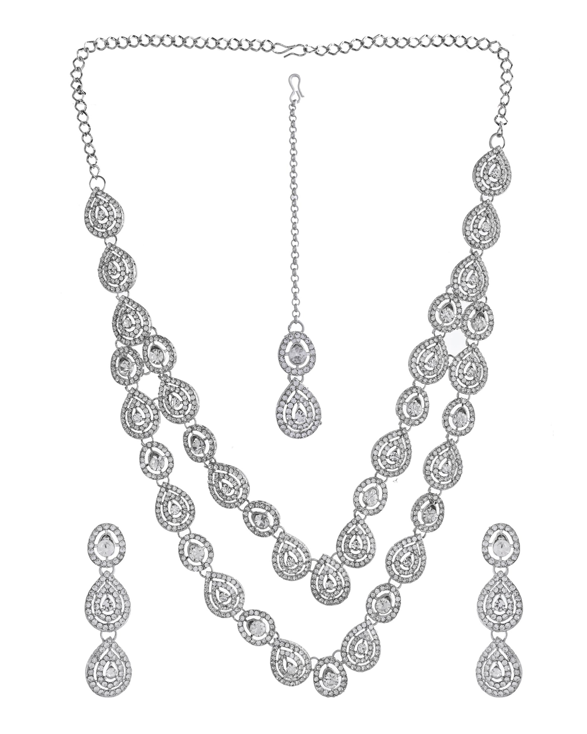 VOJ Sliver Plated American Diamond Studded Jewellery Set - Swadesiicart