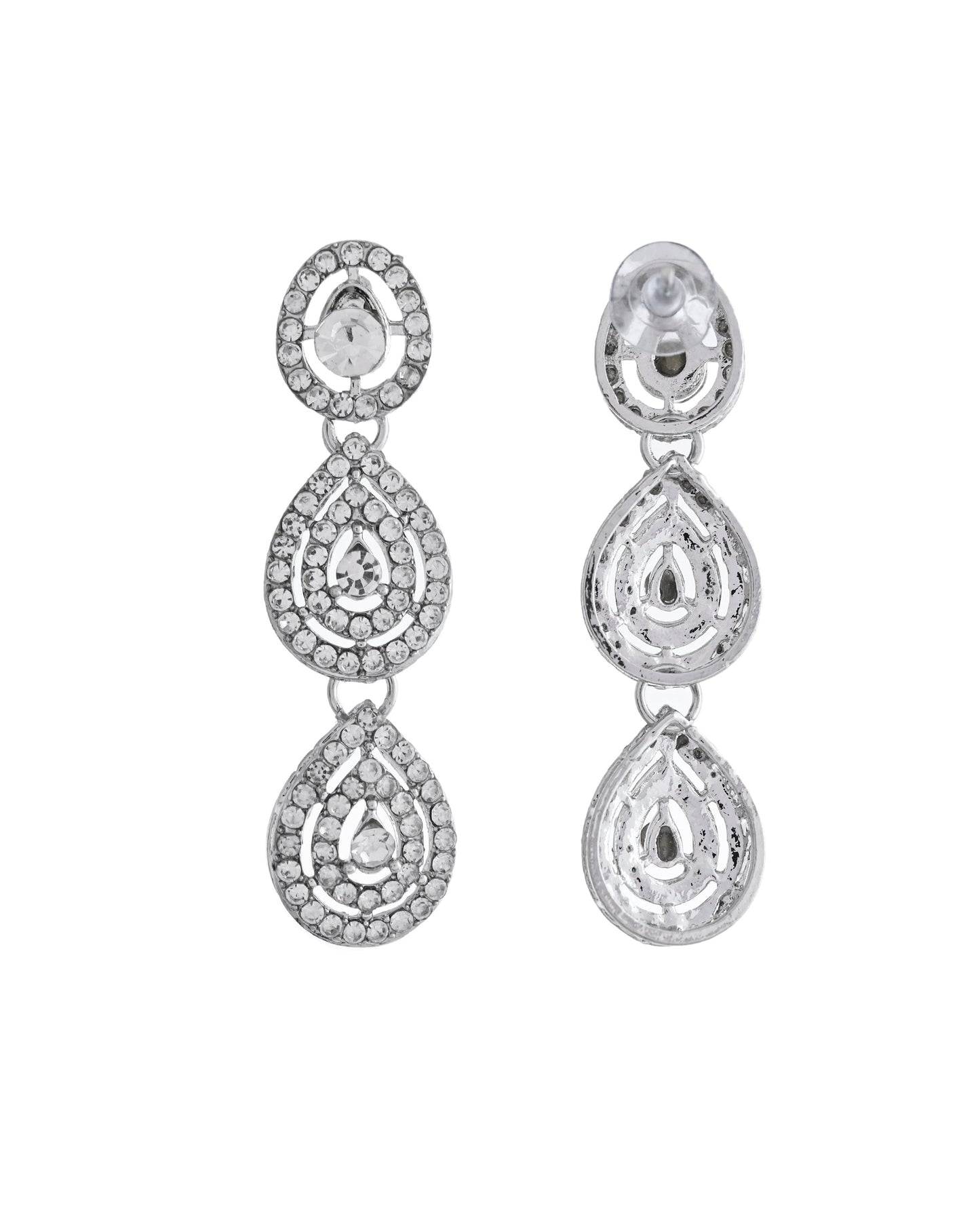 VOJ Sliver Plated American Diamond Studded Jewellery Set - Swadesiicart