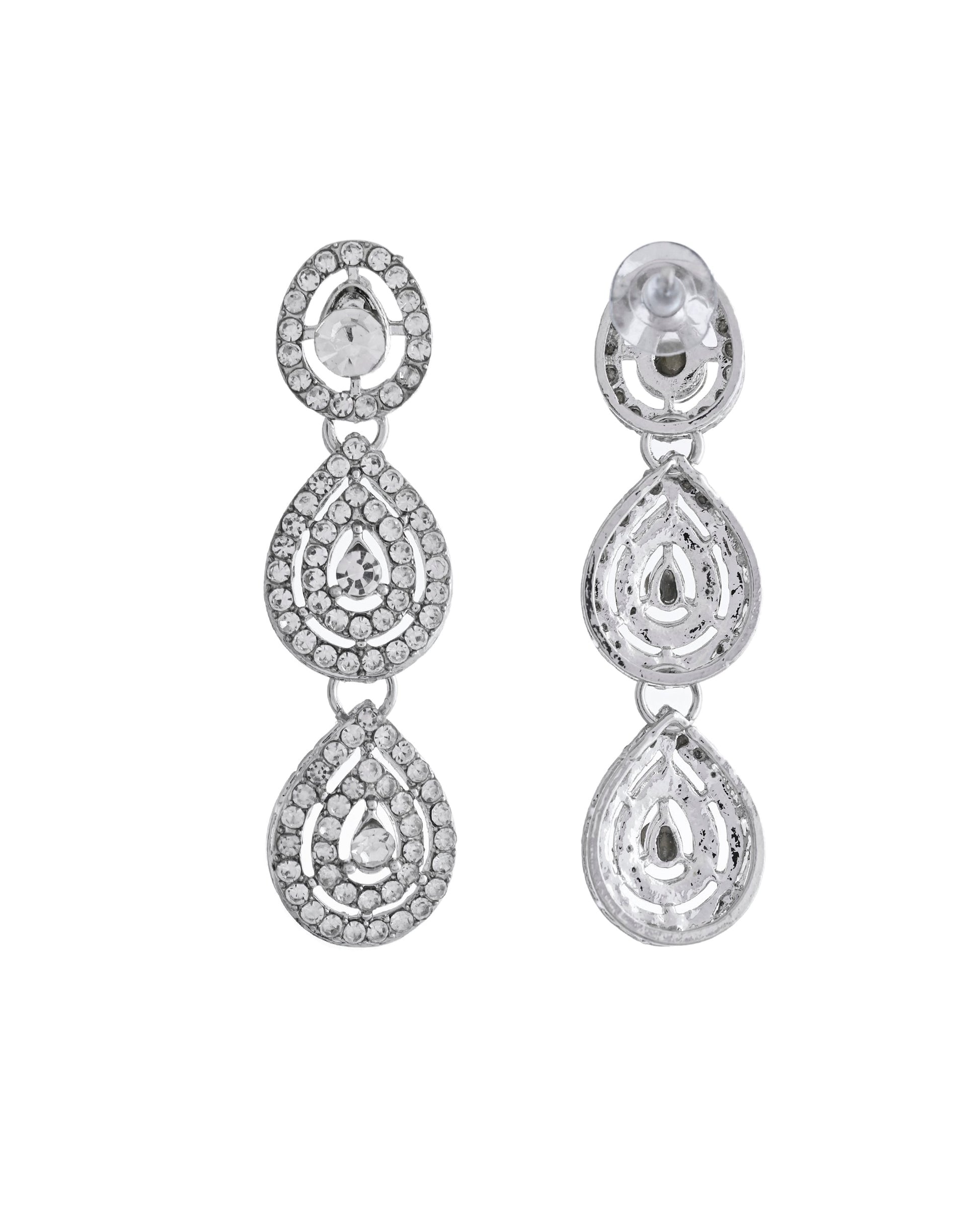 VOJ Sliver Plated American Diamond Studded Jewellery Set - Swadesiicart