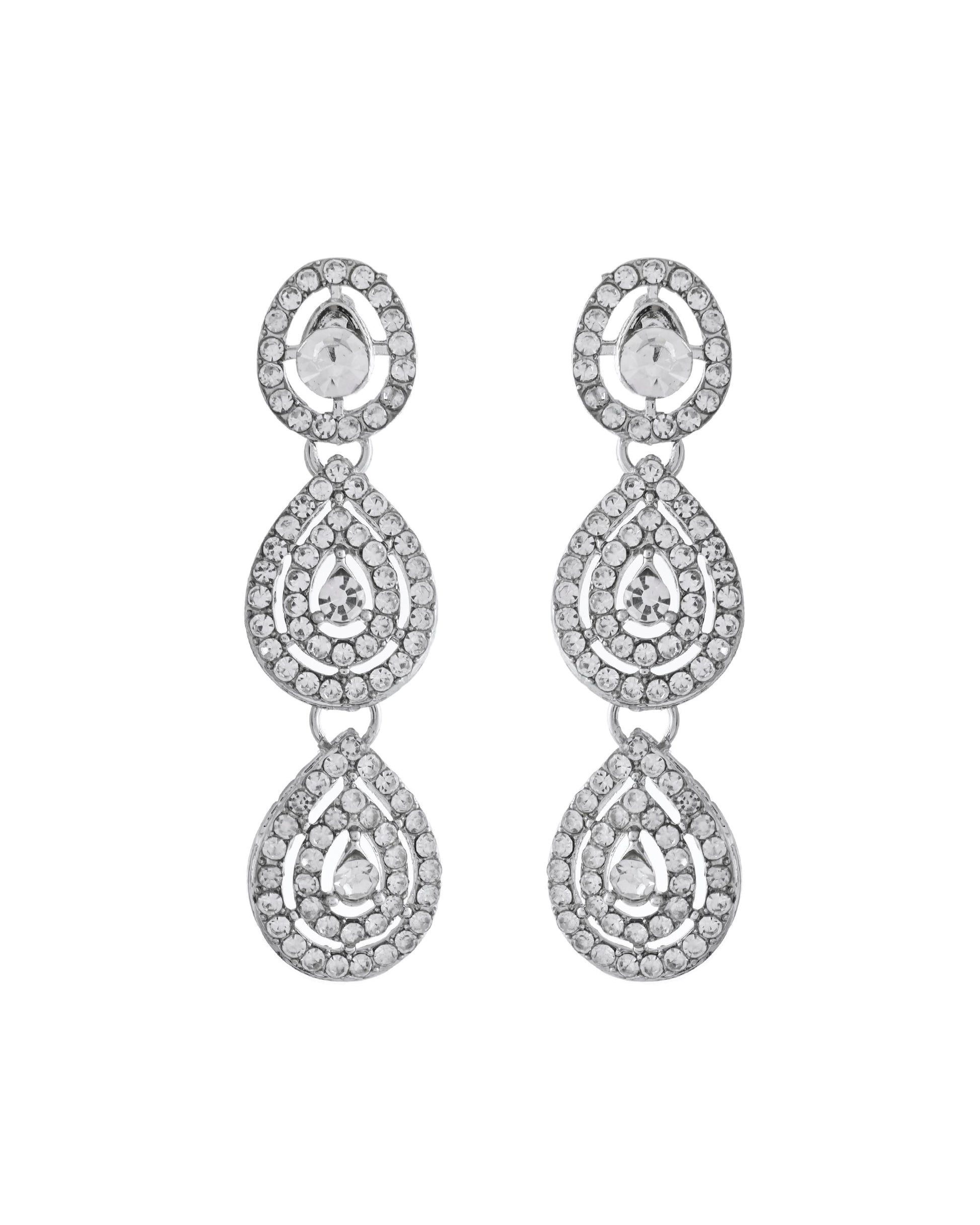 VOJ Sliver Plated American Diamond Studded Jewellery Set - Swadesiicart