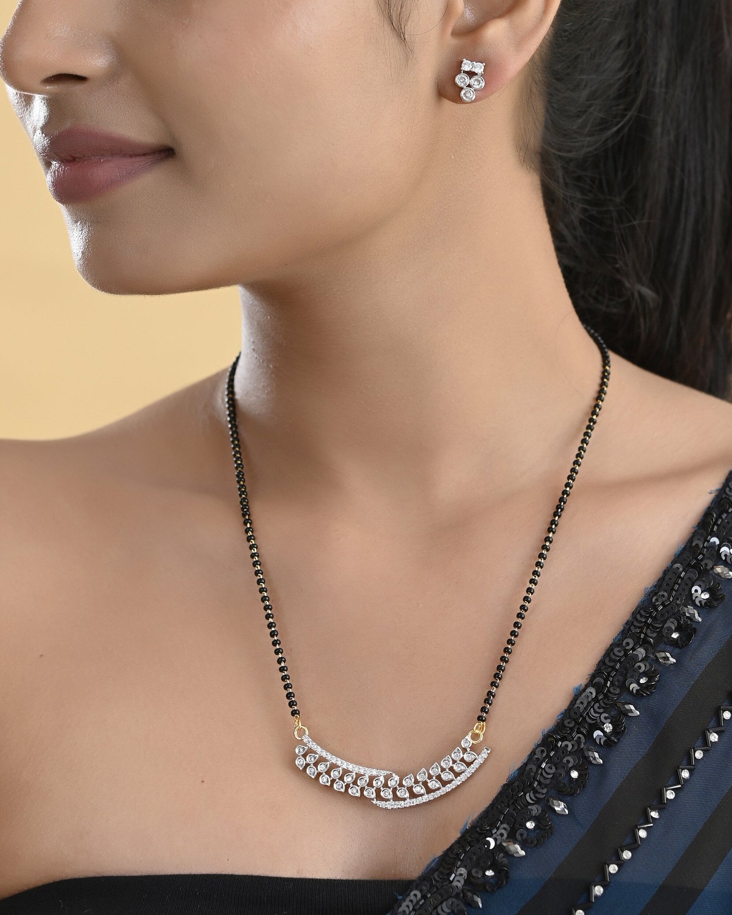 VOJ Silver Toned AD Stone Studded Designer MangalSutra Set - Swadesiicart