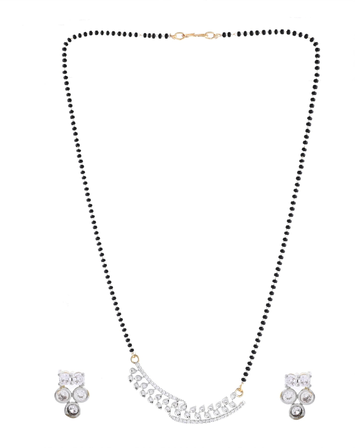 VOJ Silver Toned AD Stone Studded Designer MangalSutra Set - Swadesiicart