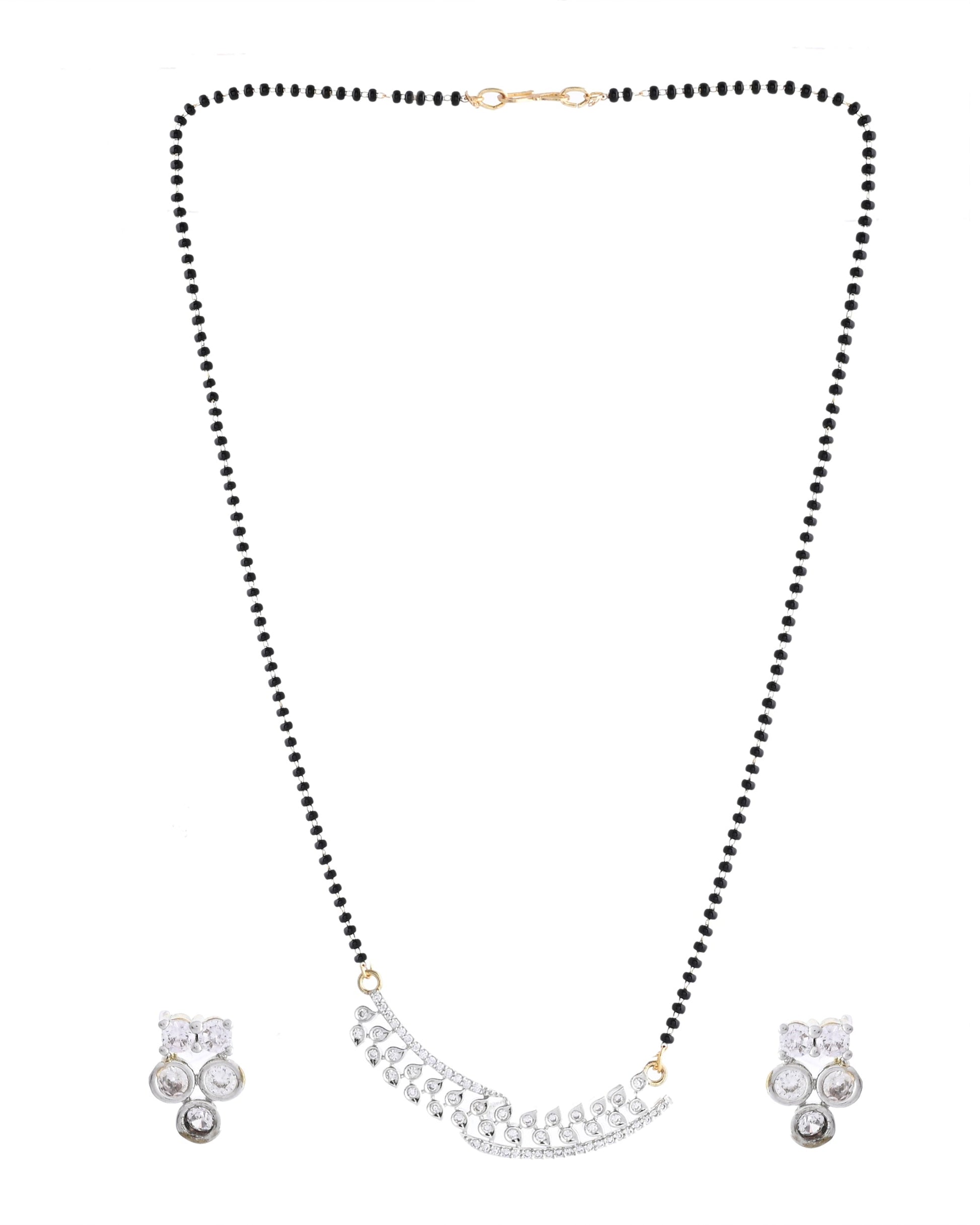 VOJ Silver Toned AD Stone Studded Designer MangalSutra Set - Swadesiicart