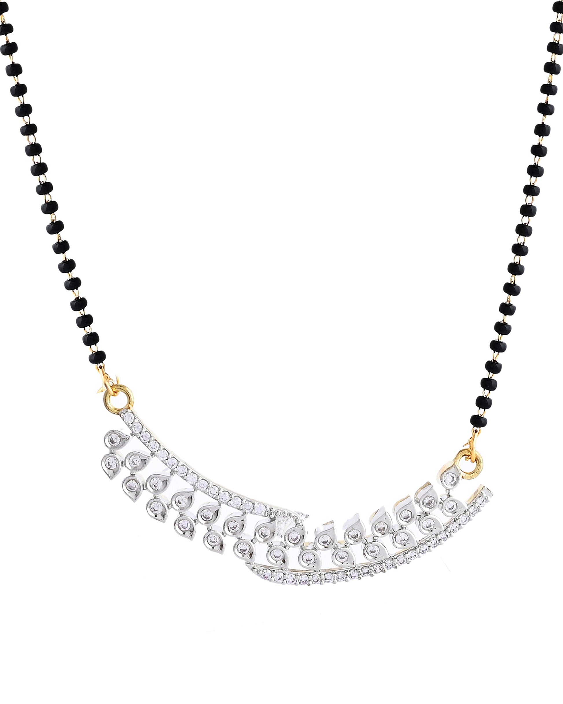 VOJ Silver Toned AD Stone Studded Designer MangalSutra Set - Swadesiicart