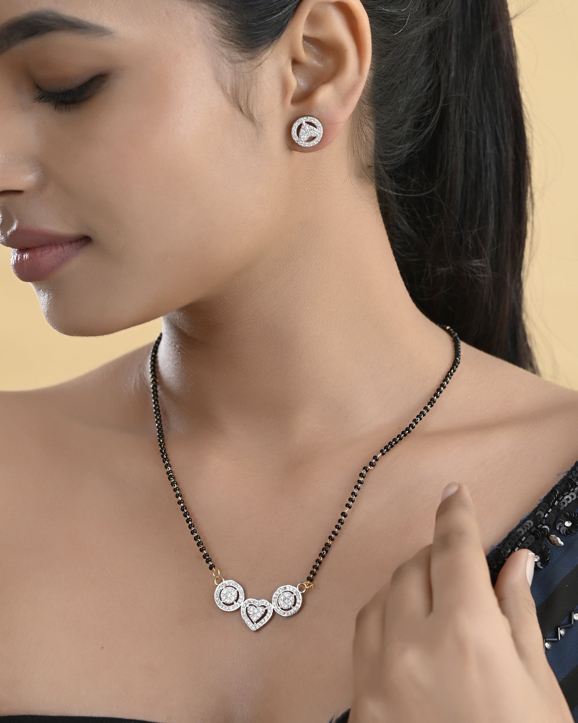 VOJ Gold Toned AD Stone Studded Heart Shape MangalSutra Set - Swadesiicart