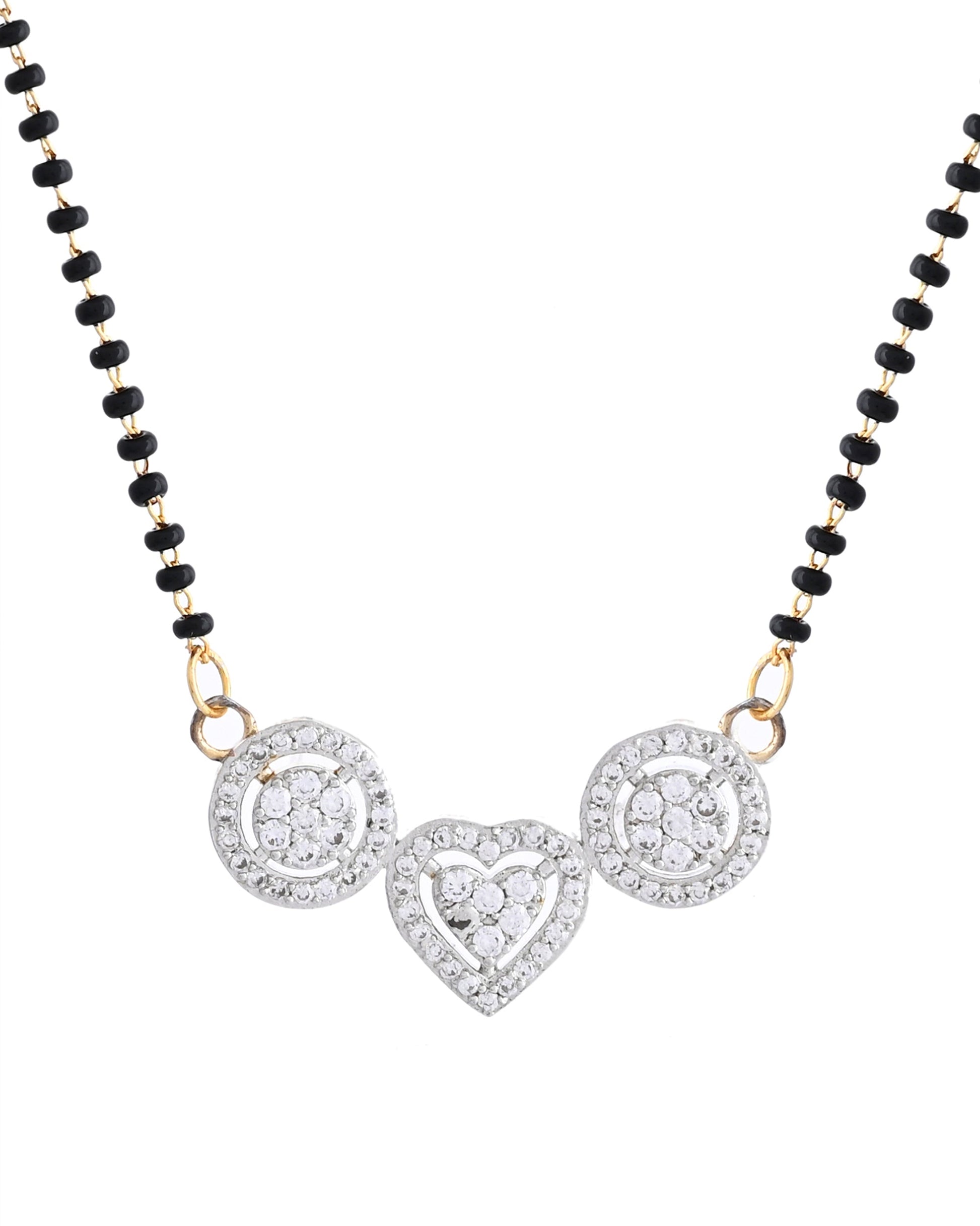 VOJ Gold Toned AD Stone Studded Heart Shape MangalSutra Set - Swadesiicart