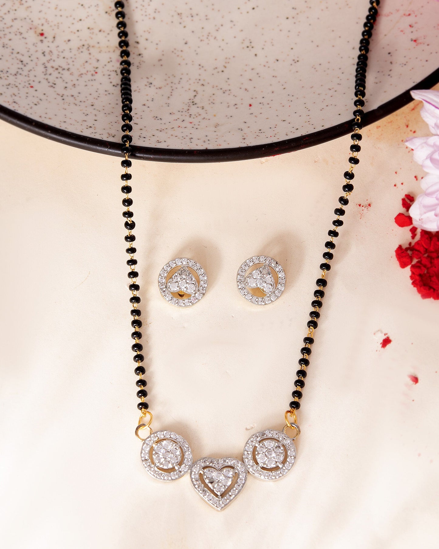 VOJ Gold Toned AD Stone Studded Heart Shape MangalSutra Set - Swadesiicart