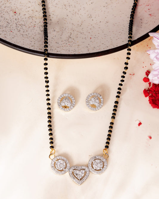 VOJ Gold Toned AD Stone Studded Heart Shape MangalSutra Set - Swadesiicart
