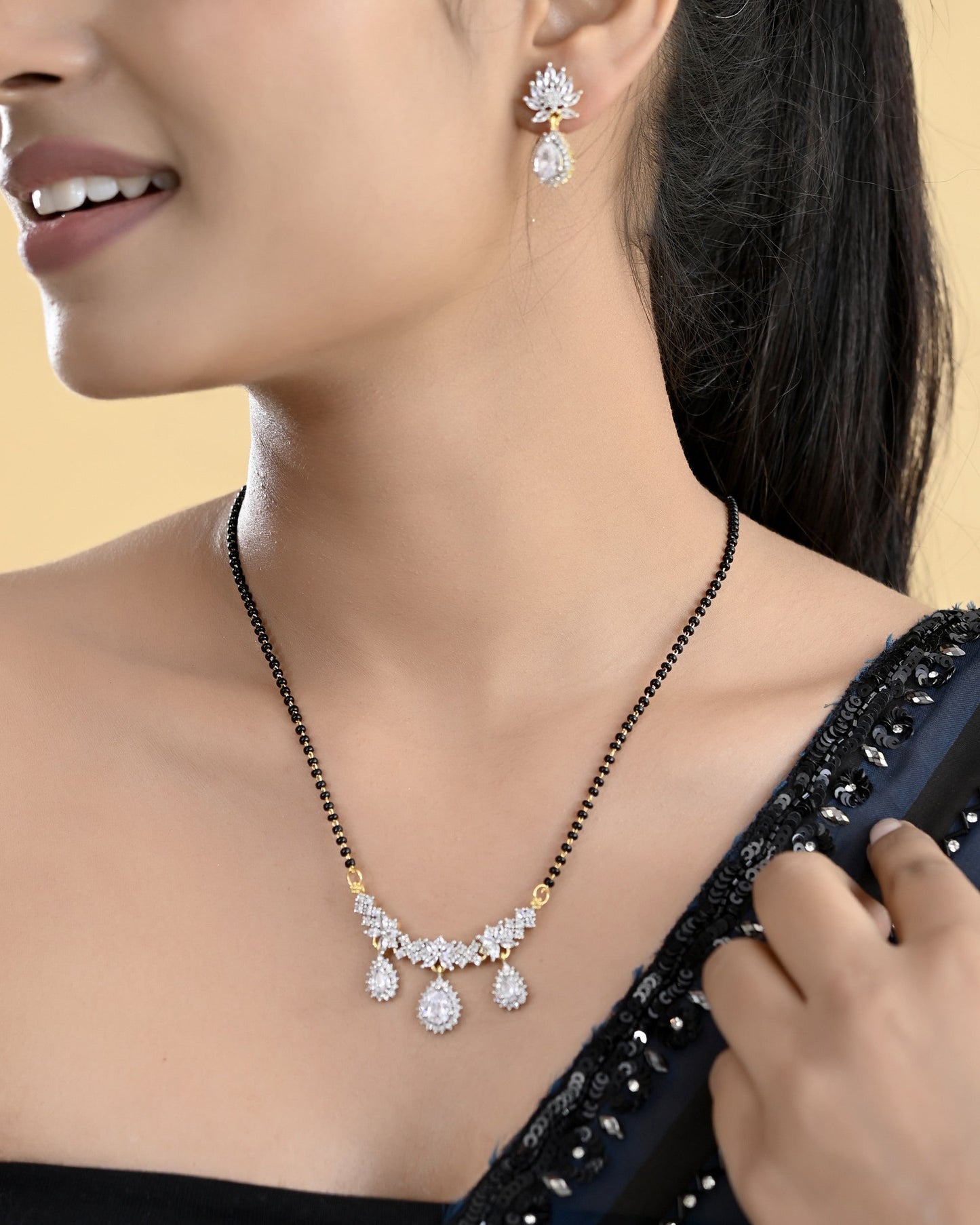 VOJ Gold Toned AD Stone Studded Tear Drop Design MangalSutra Set - Swadesiicart