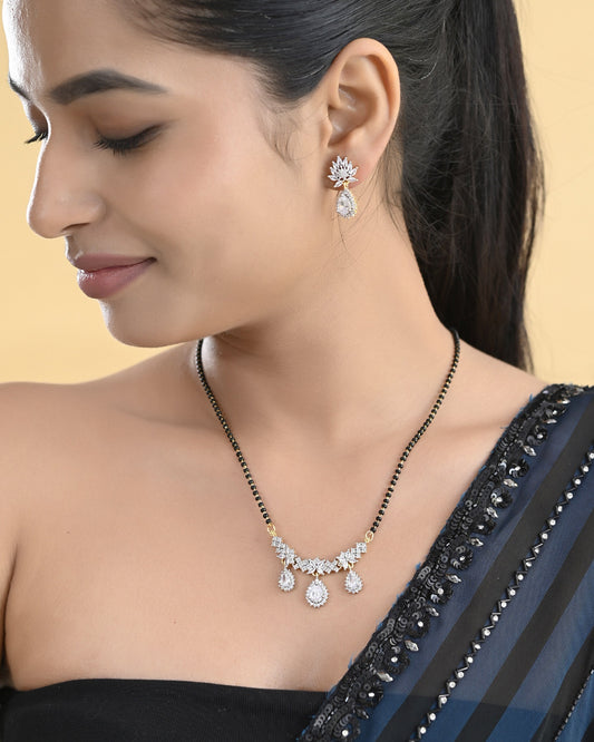 VOJ Gold Toned AD Stone Studded Tear Drop Design MangalSutra Set - Swadesiicart