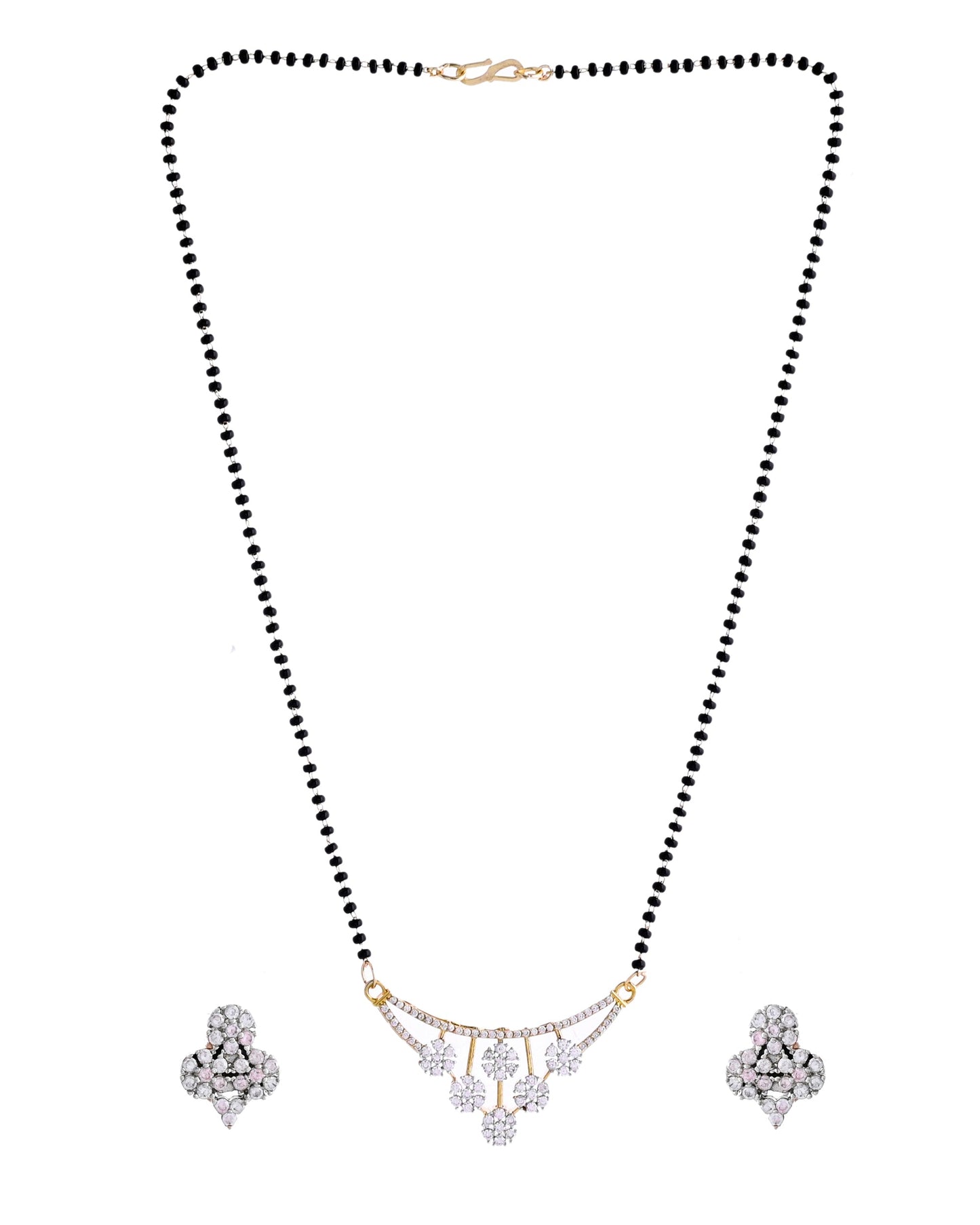 VOJ Gold Toned AD Stone Studded Floral MangalSutra Set - Swadesiicart