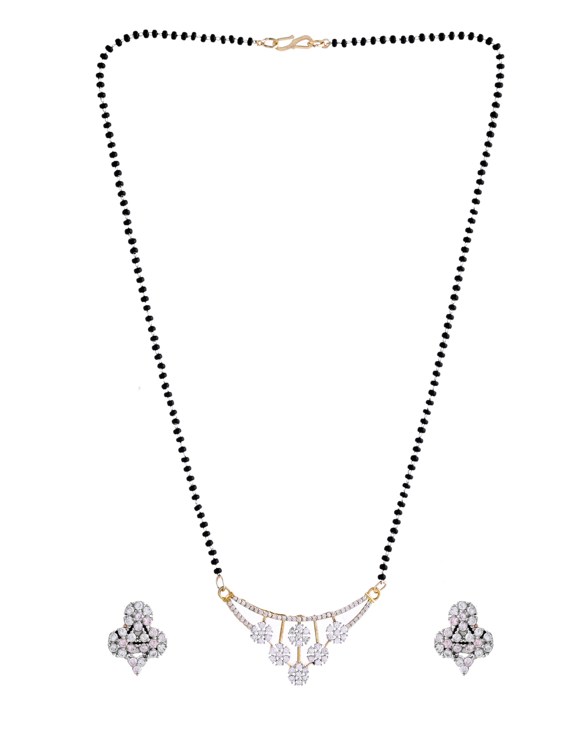 VOJ Gold Toned AD Stone Studded Floral MangalSutra Set - Swadesiicart
