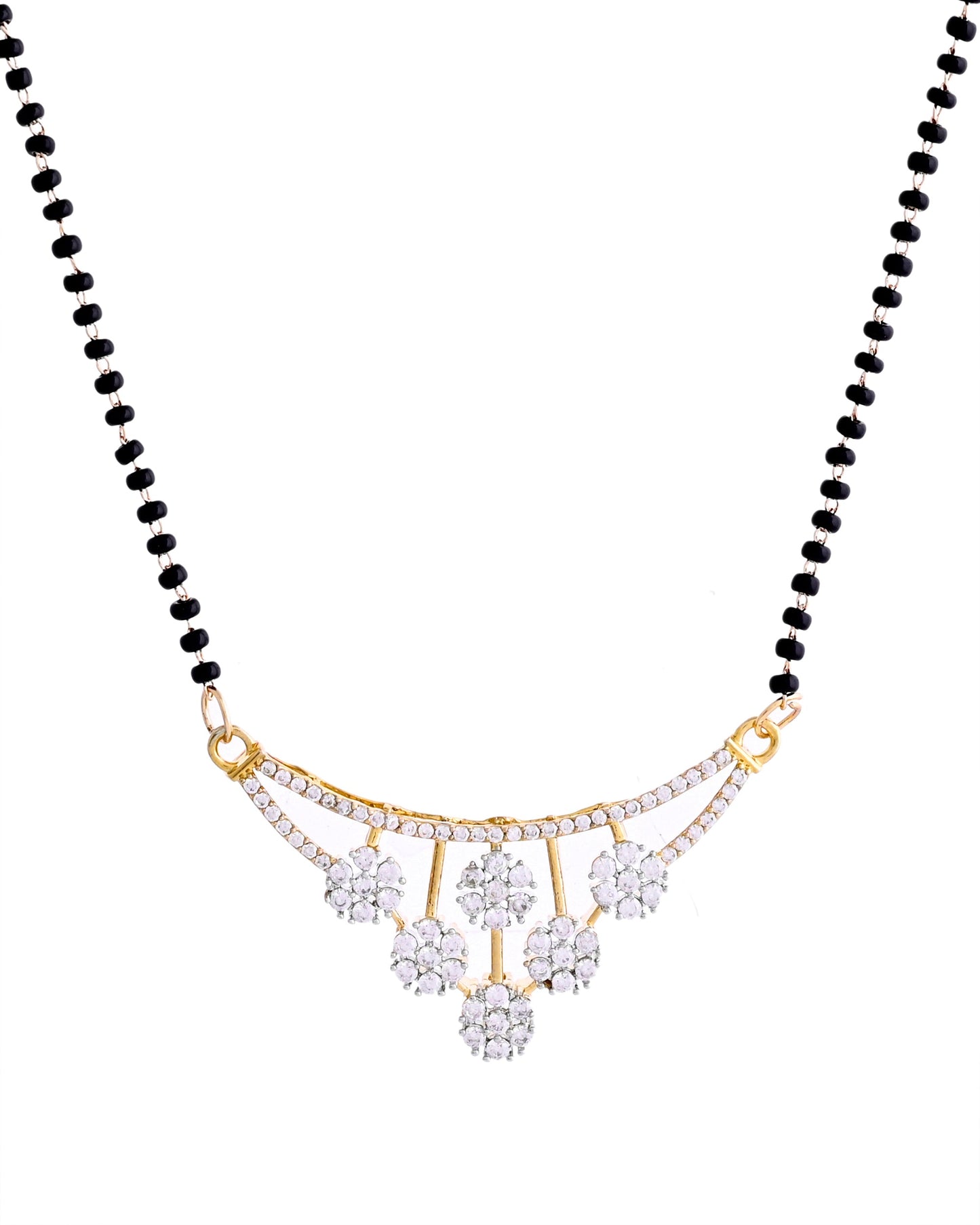 VOJ Gold Toned AD Stone Studded Floral MangalSutra Set - Swadesiicart