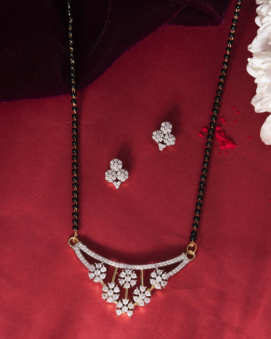 VOJ Gold Toned AD Stone Studded Floral MangalSutra Set - Swadesiicart