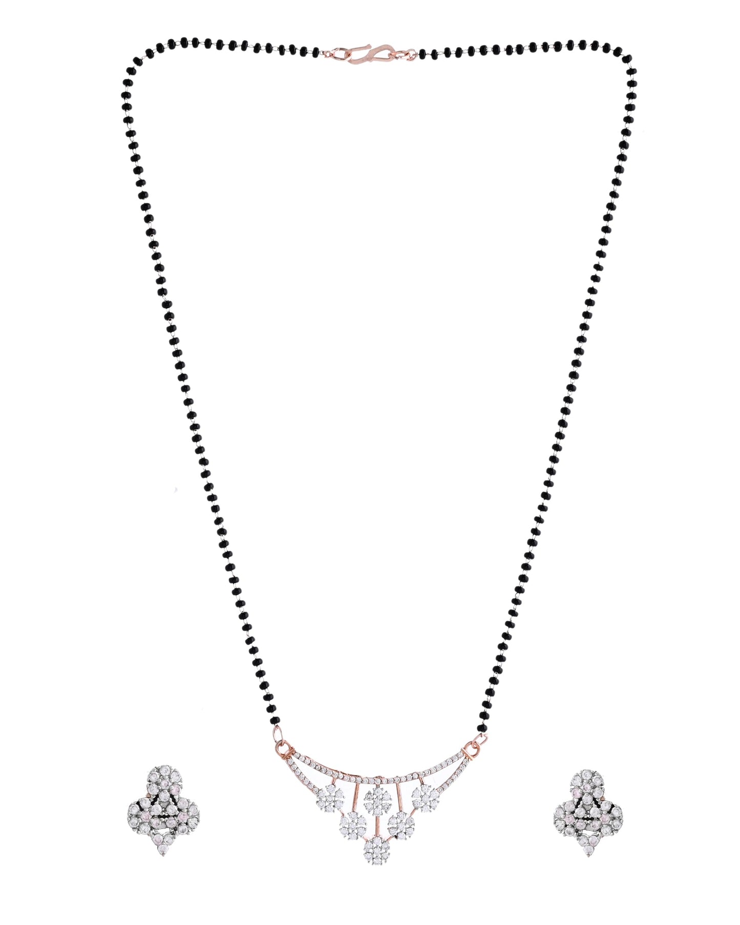 VOJ Rose Gold Toned AD Stone Studded Floral MangalSutra Set - Swadesiicart