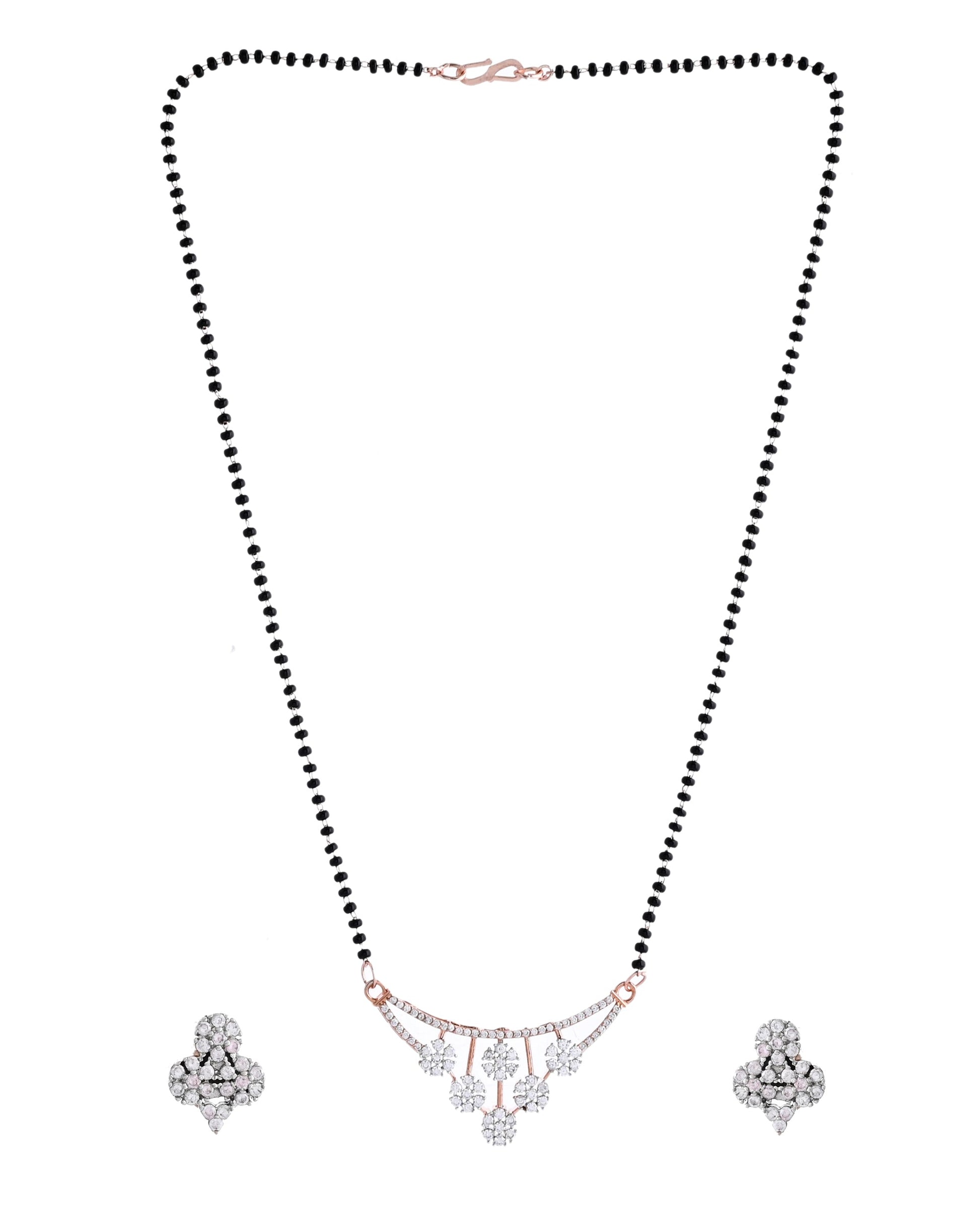 VOJ Rose Gold Toned AD Stone Studded Floral MangalSutra Set - Swadesiicart