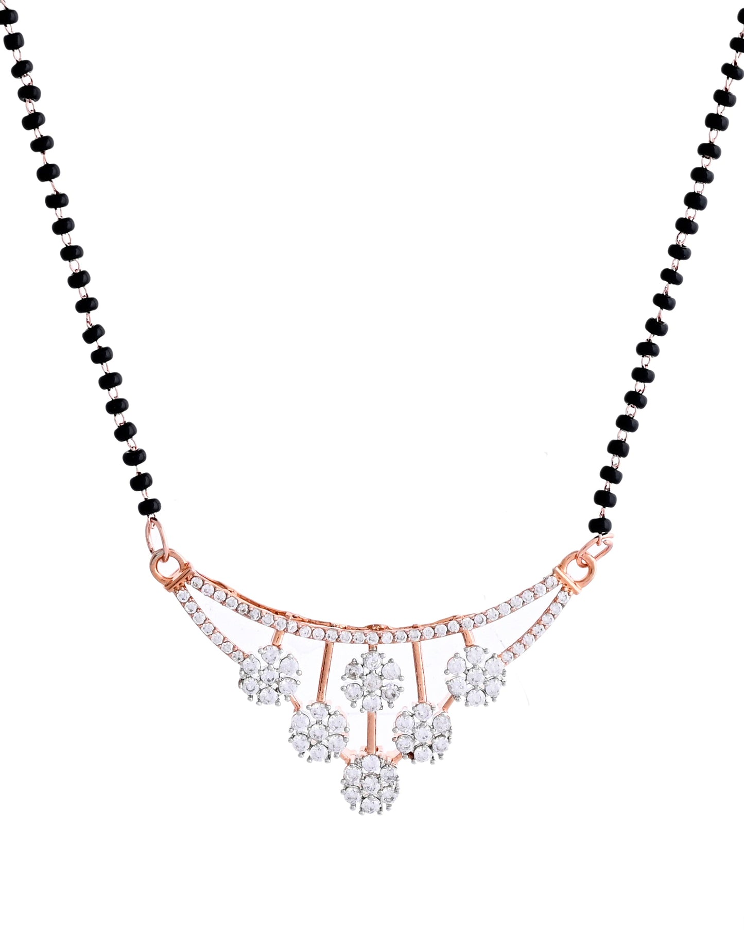 VOJ Rose Gold Toned AD Stone Studded Floral MangalSutra Set - Swadesiicart