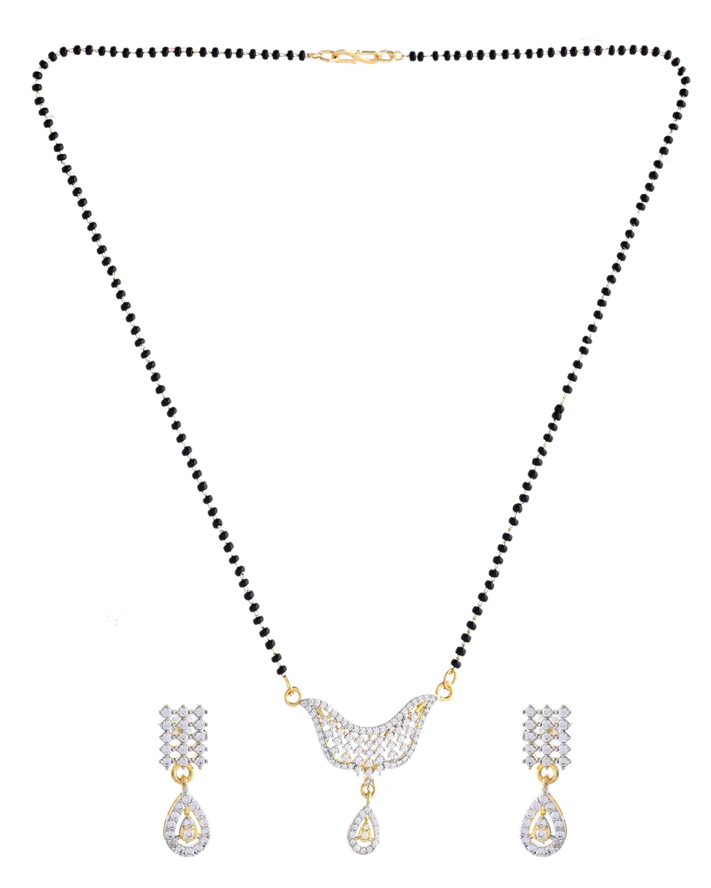 VOJ Gold-Polished Designer AD Mangalsutra Set - Swadesiicart