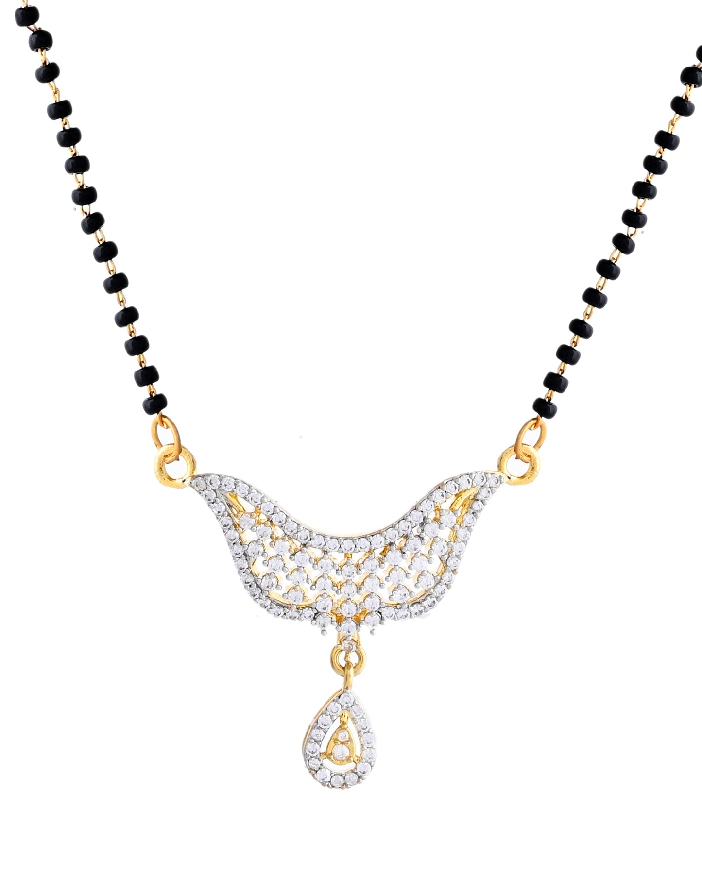VOJ Gold-Polished Designer AD Mangalsutra Set - Swadesiicart