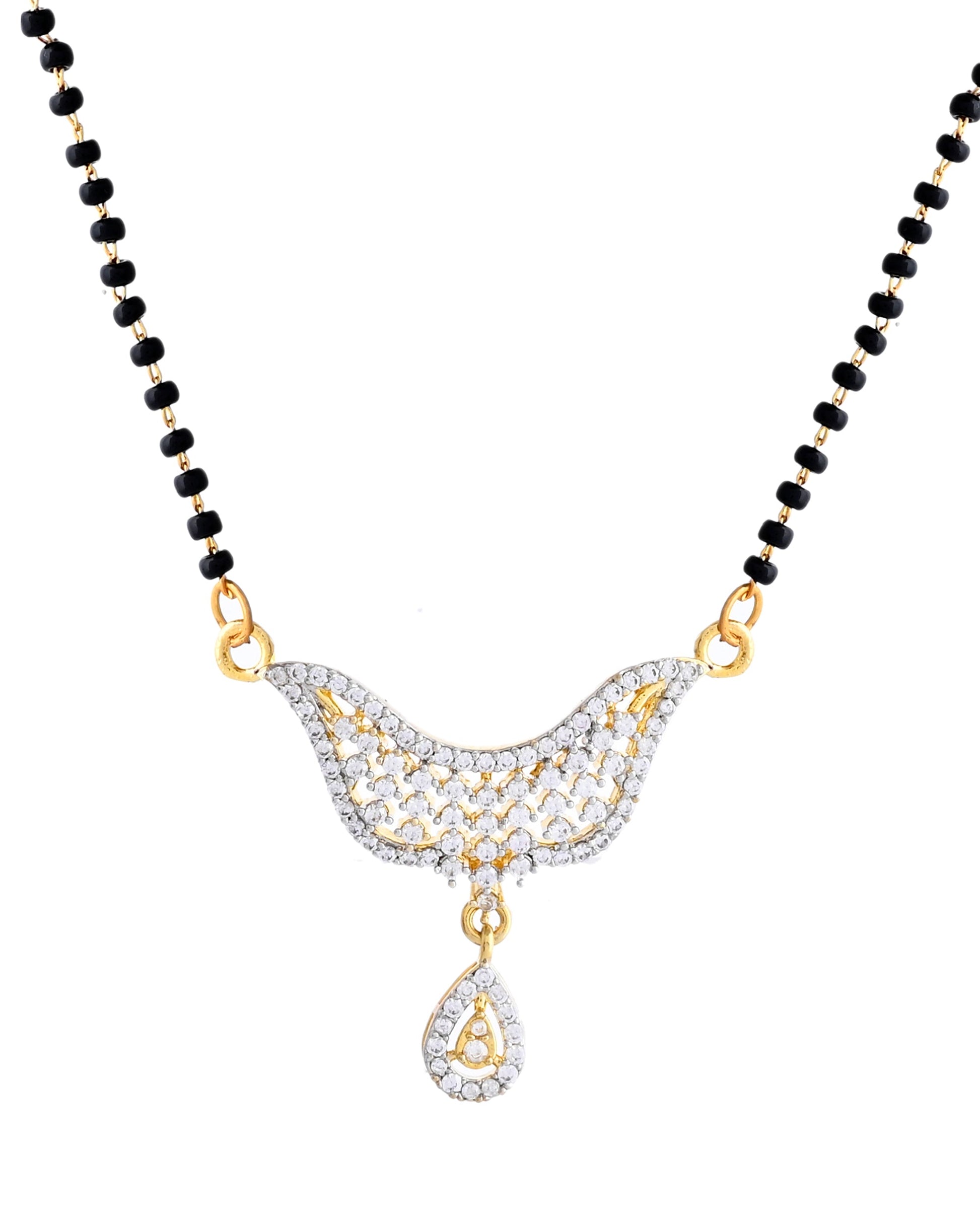 VOJ Gold-Polished Designer AD Mangalsutra Set - Swadesiicart
