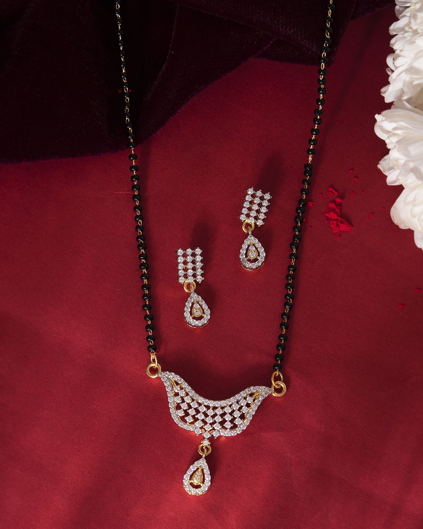 VOJ Gold-Polished Designer AD Mangalsutra Set - Swadesiicart