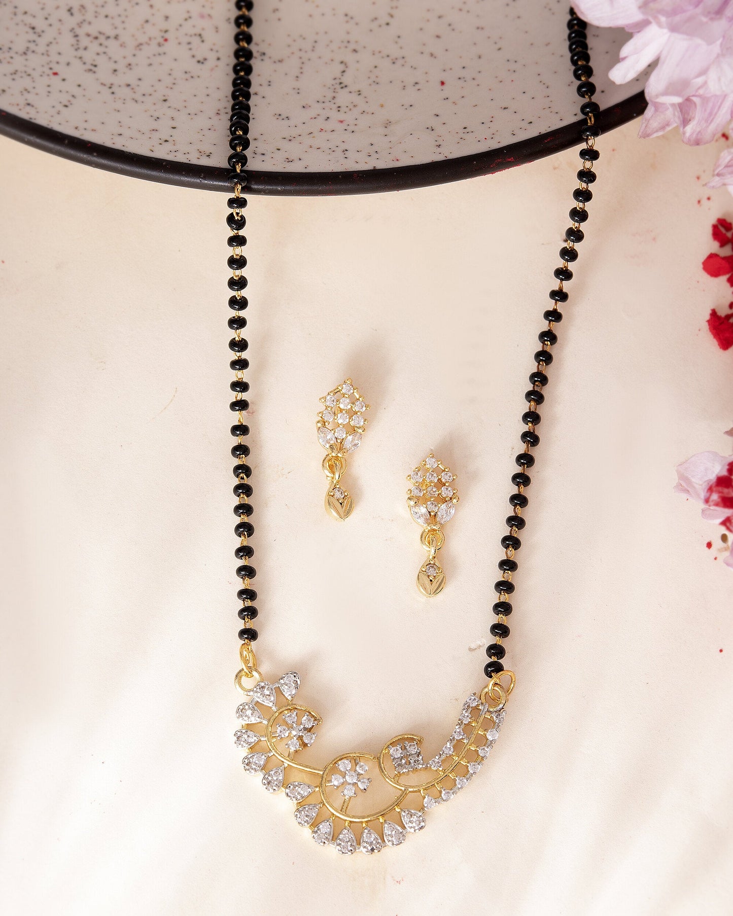 VOJ Gold-Polished Stylish AD Mangalsutra Set - Swadesiicart